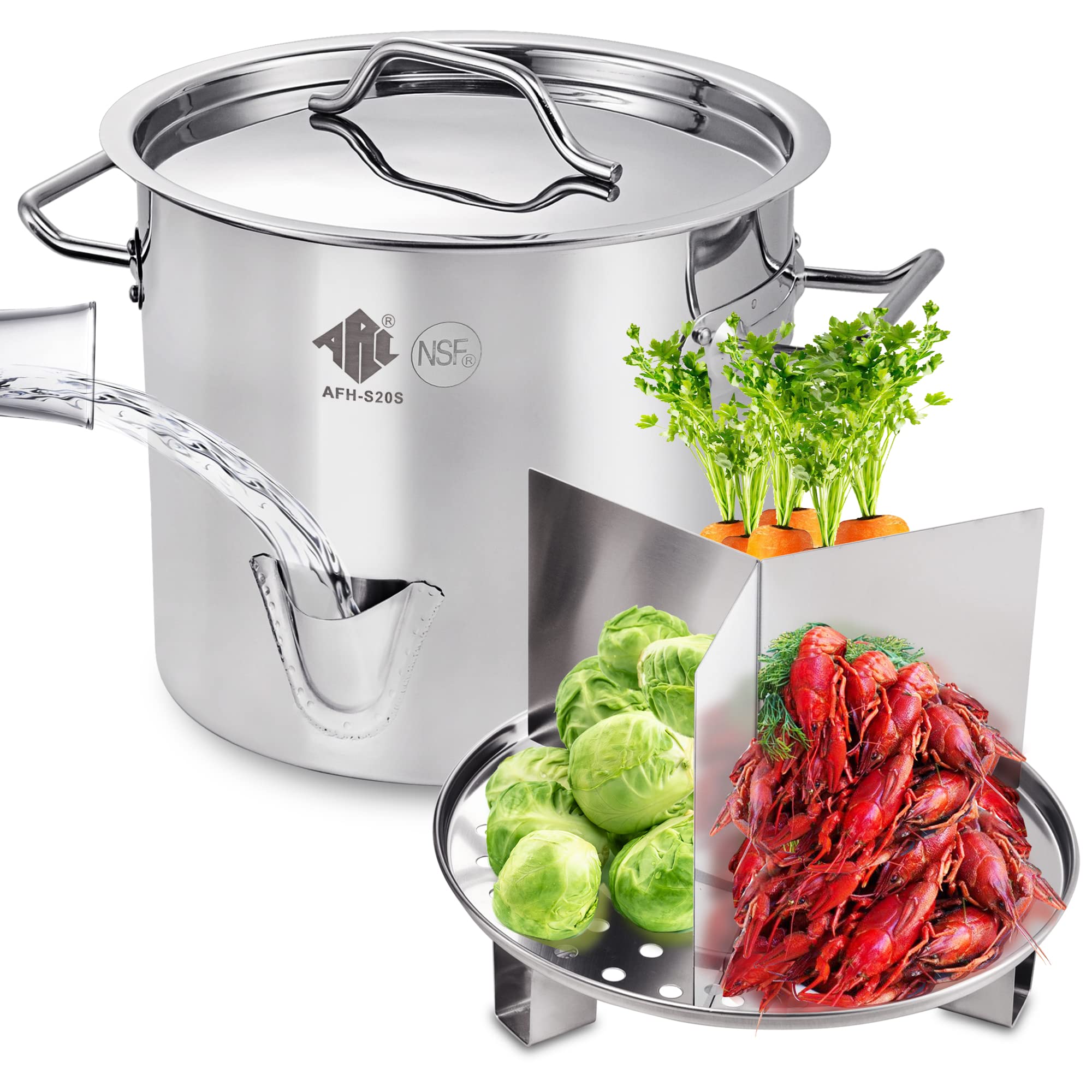 32QT Stainless Steel Tamale Steamer Pot with Easy-Fill Water Spout - Seafood Crab Steamer with Divider & Steamer Rack - 8 Gallon Capacity for Tamales, Seafood Boils, Vegetables & Large Batch Cooking