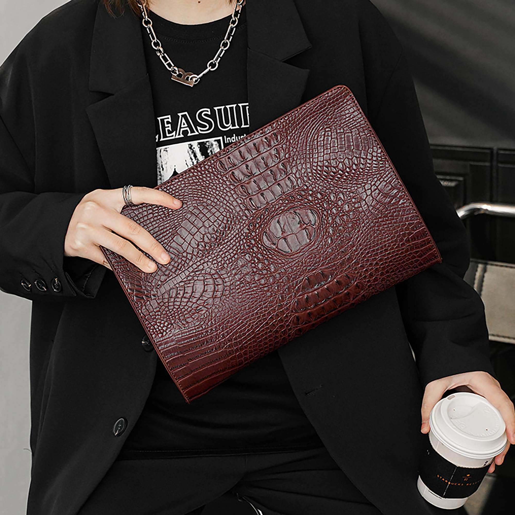 Luxury Oversized Crocodile Embossed Leather Handbag for Women - Elegant Envelope Evening Clutch Purse with Wallet Compartment | Perfect for Parties, Weddings & Formal Events