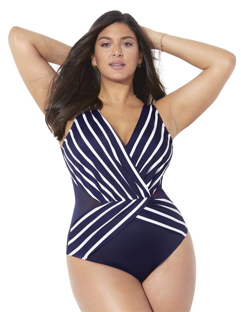 Plus Size Women's Surplice One Piece Swimsuit - Flattering Swimwear for Curvy Figures | Perfect for Beach Vacations, Pool Parties & Summer Getaways