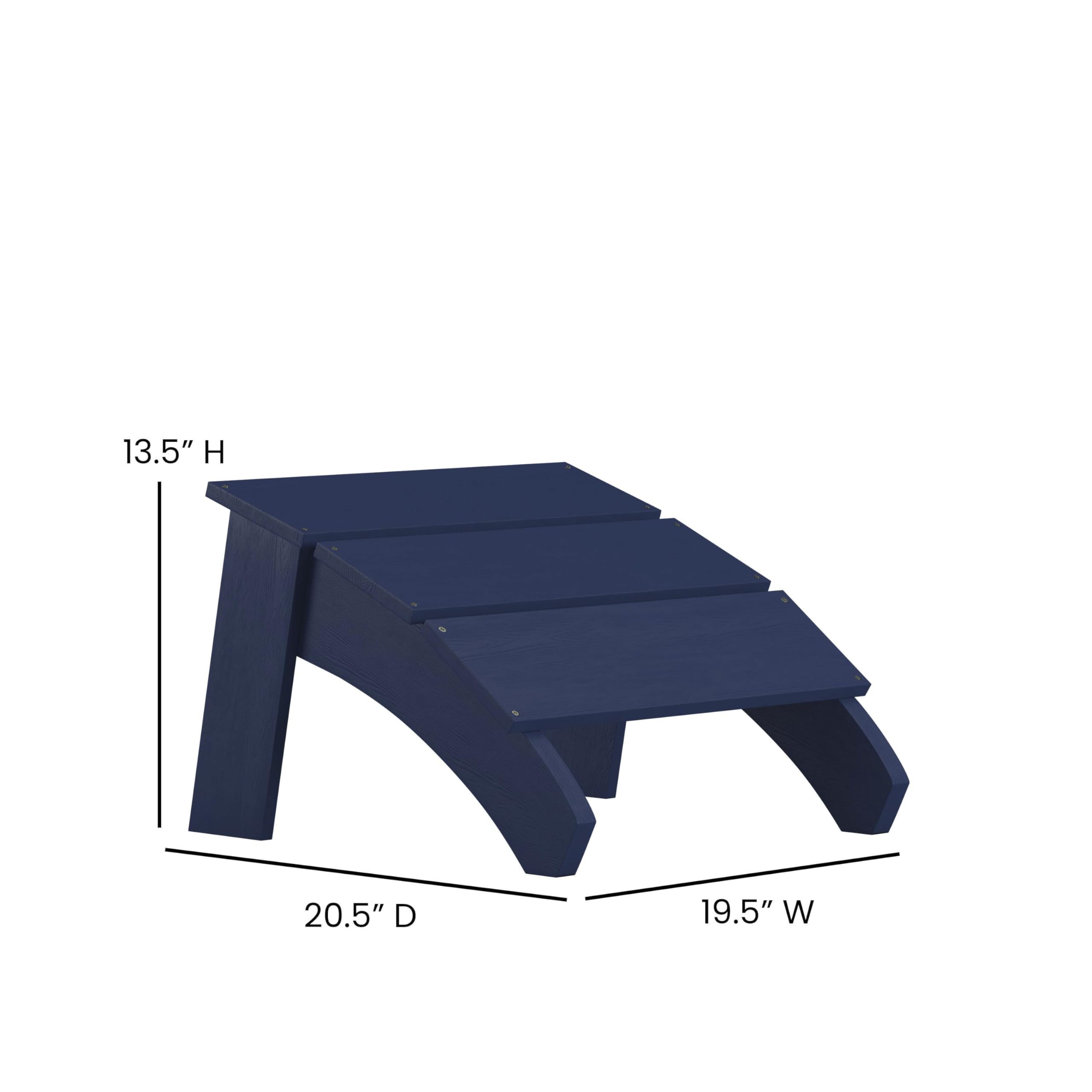 EMMA + OLIVER Navy Blue Adirondack Style Ottoman - Indoor/Outdoor Poly Resin Footstool for Patio, Deck, Garden & Living Room