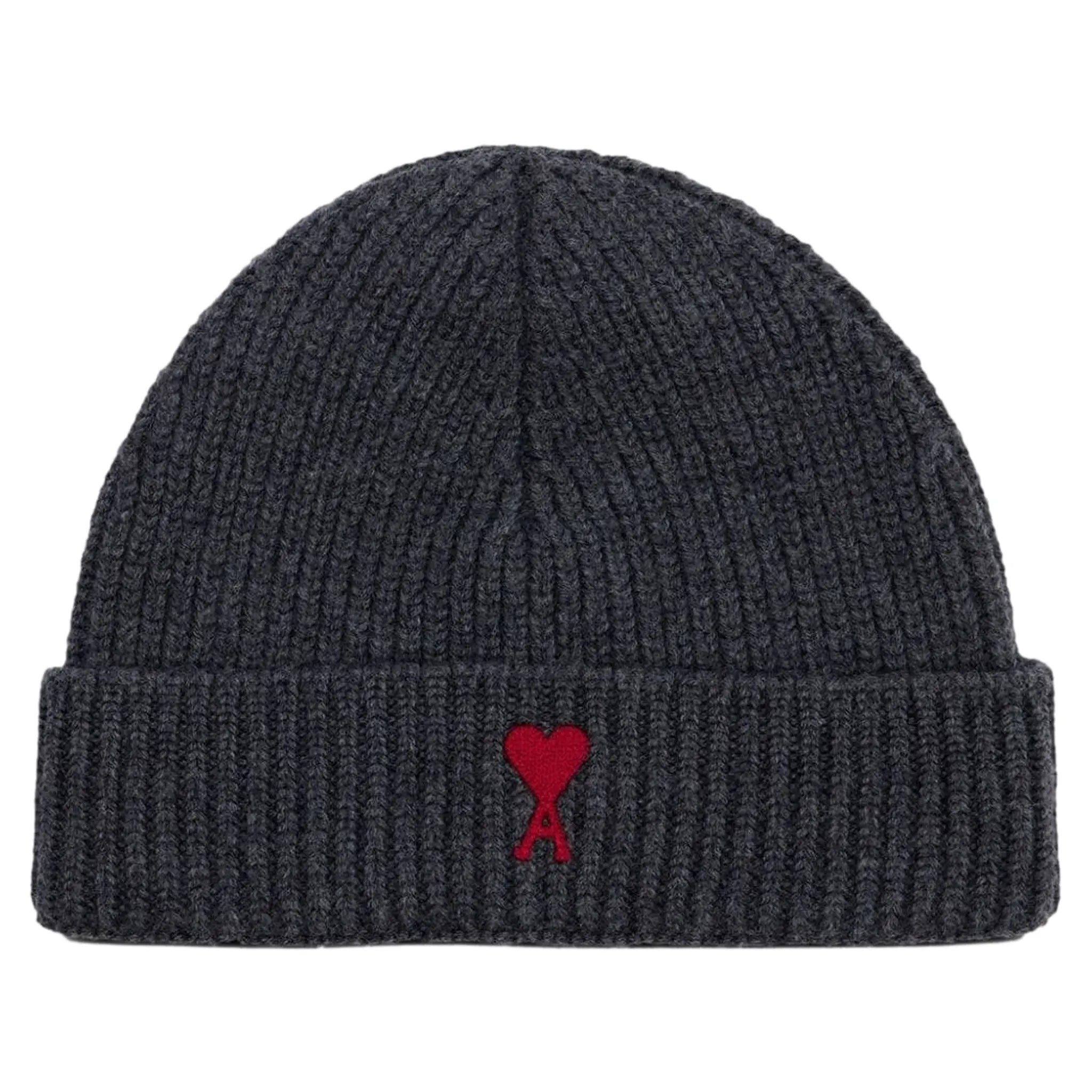 Ami Paris Red ADC Grey Beanie Hat for Men & Women - Winter Warm Knit Skull Cap - Perfect for Outdoor Activities, Skiing & Casual Fashion
