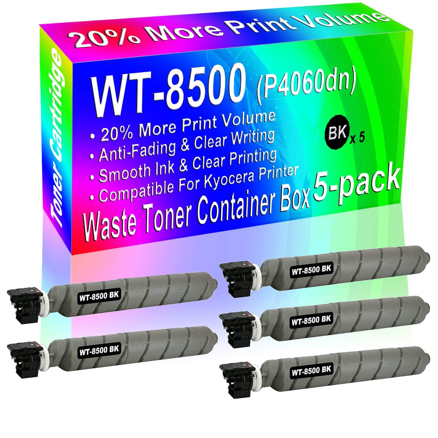 5-Pack Black High Yield WT-8500 WT8500 Waste Toner Container Box Replacement for Kyocera 5003i 5052ci 5053ci 6002i 6003i 6052ci 6053ci & Copystar CS2553ci Laser Printers - Office & Home Printing Supplies