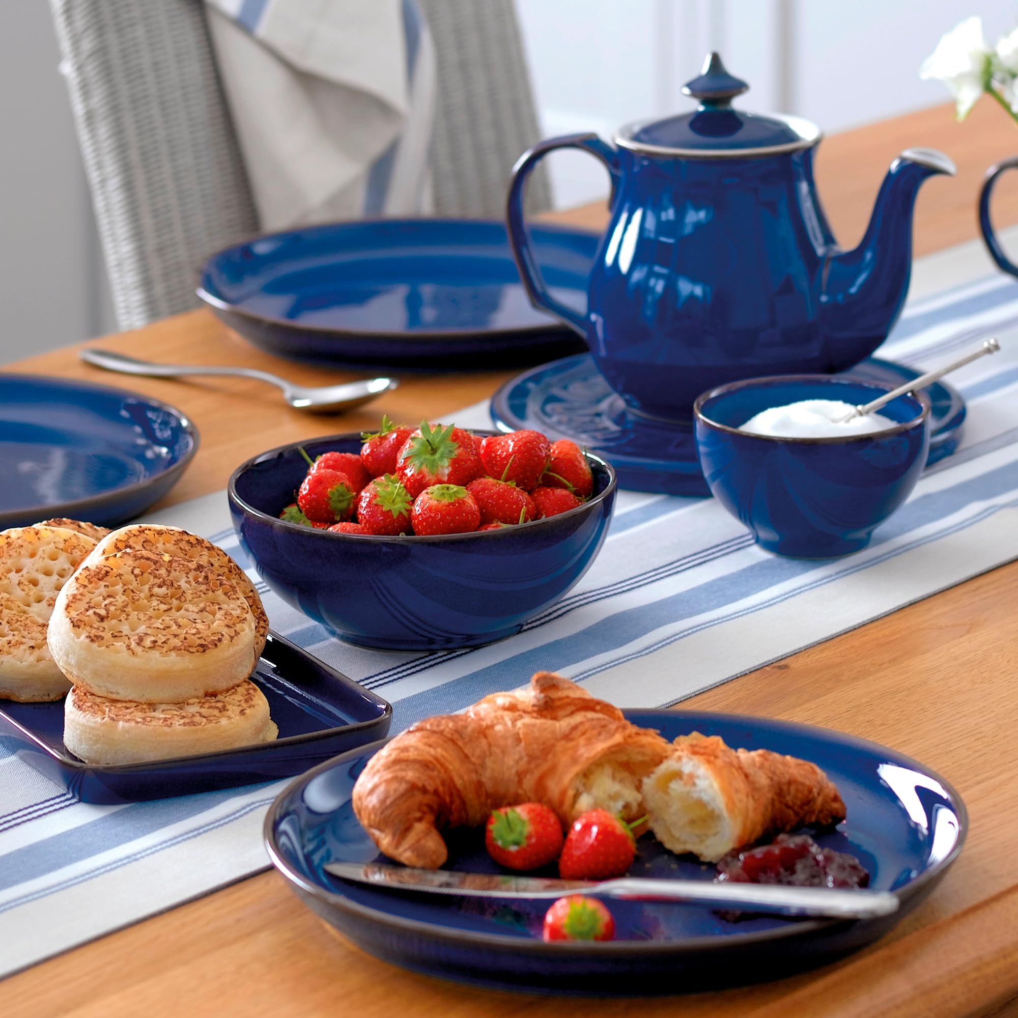 Denby Imperial Set of 4 Coupe Dinner Plates - Premium Cobalt Blue Ceramic Plates for Fine Dining, Dinner Parties & Special Occasions
