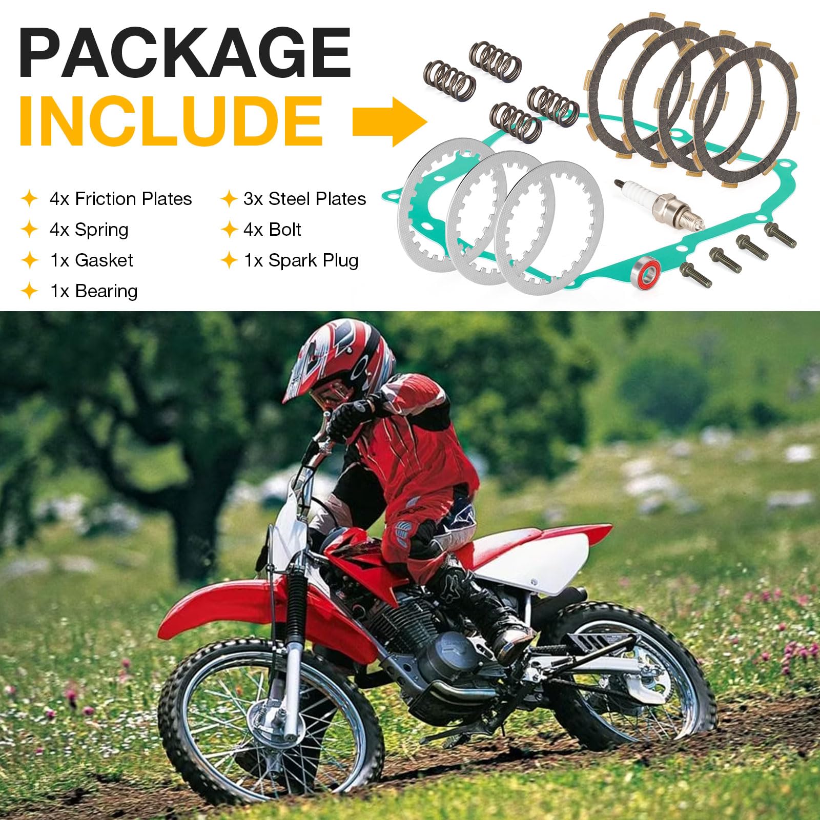 Heavy Duty Clutch Friction Plates & Gasket Kit for Honda CRF80F CRF100F 2004-2013 XR80R XR100R 1987-2004 - Replacement Parts for Off-Road Motorcycle Maintenance & Repair