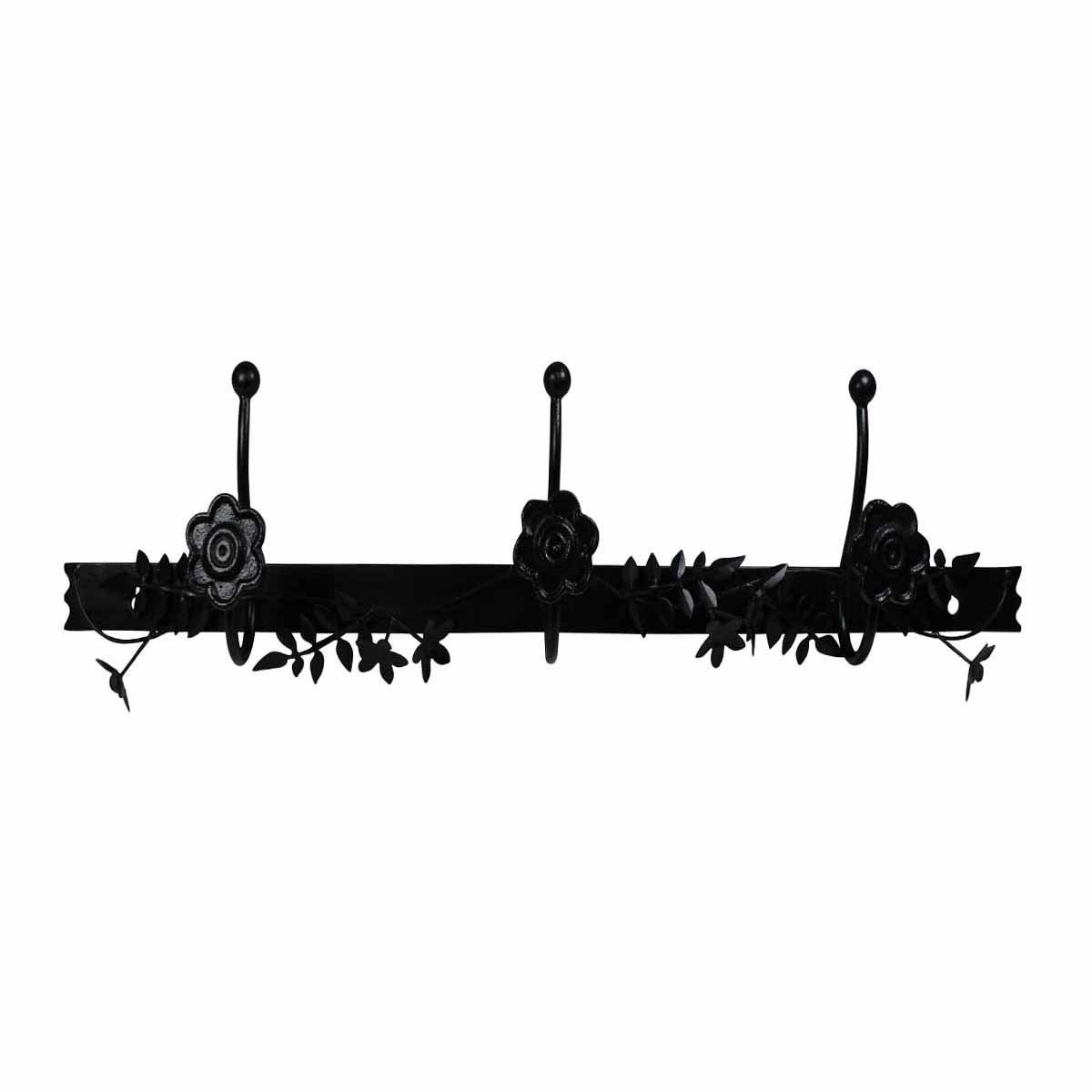 Black Wrought Iron Triple Rail Wall Hooks - 22.3