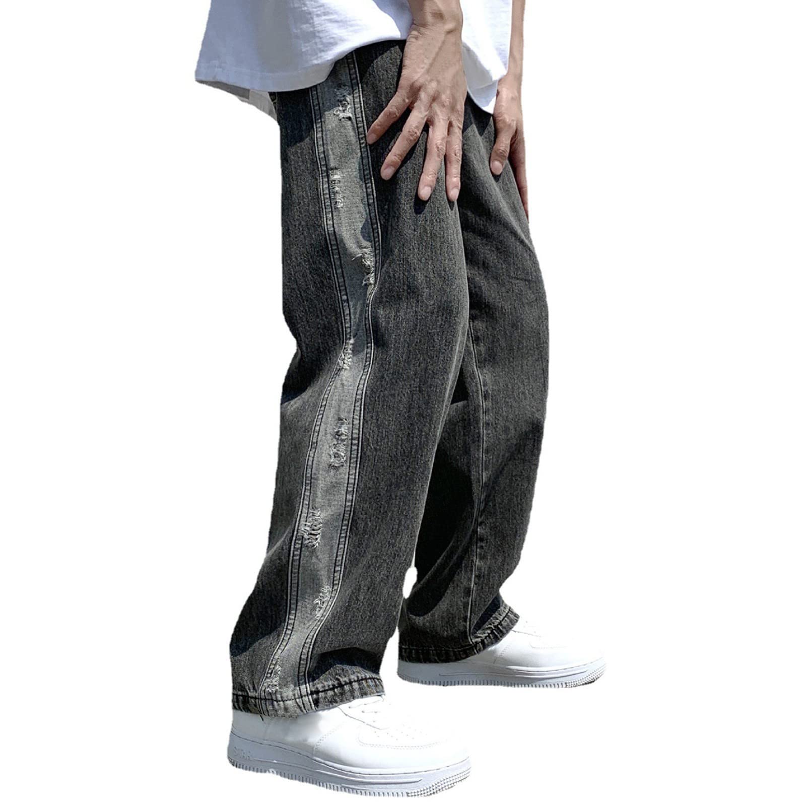Plus Size Men's Loose Fit Wide Leg Jeans - Comfortable Streetwear Trousers for Casual Wear | Fashionable & Trendy for Everyday Outfits