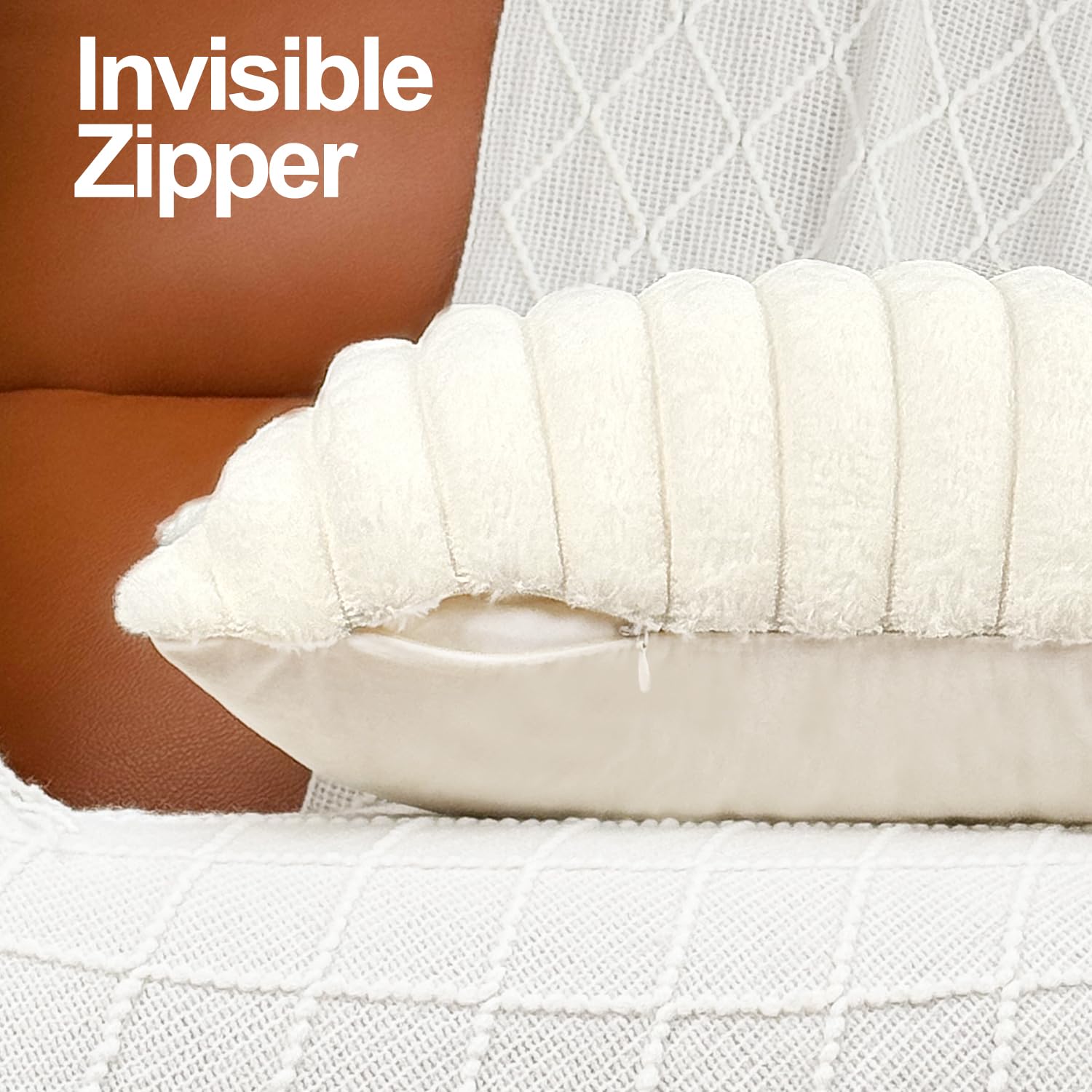 18x18 Inch Faux Fur Throw Pillow Covers Set of 2 - Soft Fluffy Decorative Pillow Covers with Velvet Back for Sofa, Couch & Bed - Cream White Neutral Home Decor - Perfect for Living Room, Bedroom & Cozy Home Accents