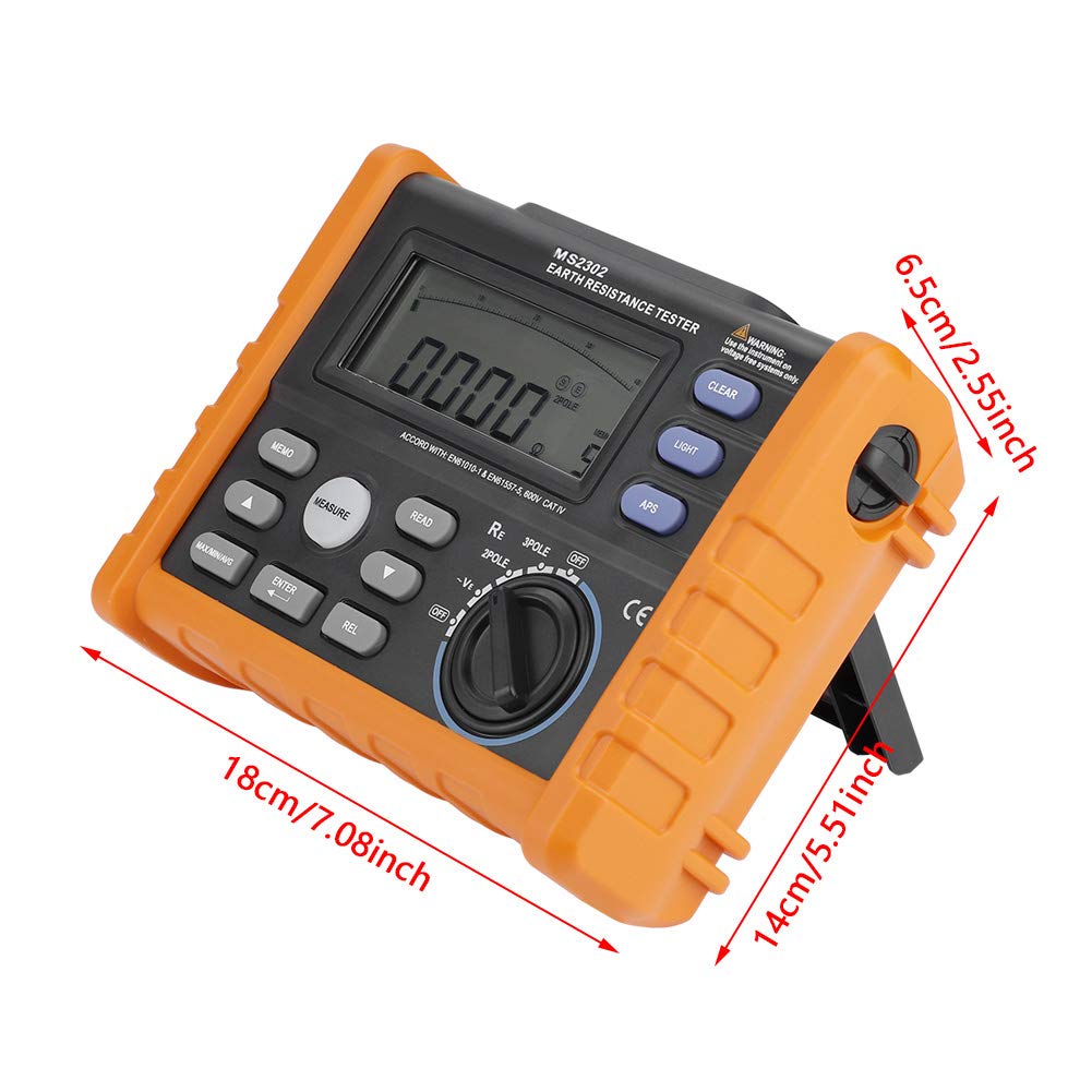 MS2302 Digital Grounding Meter Tester - 0-4K Ohm Resistance Measurement with 100 Groups Data Logging - Perfect for Electrical Safety Testing, Industrial Maintenance and Home DIY Projects