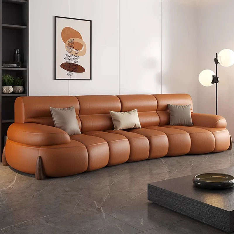 Premium Genuine Cowhide Leather Sectional Sofa Set - 7-Piece Modern Living Room Furniture for Luxury Home & Office Decor