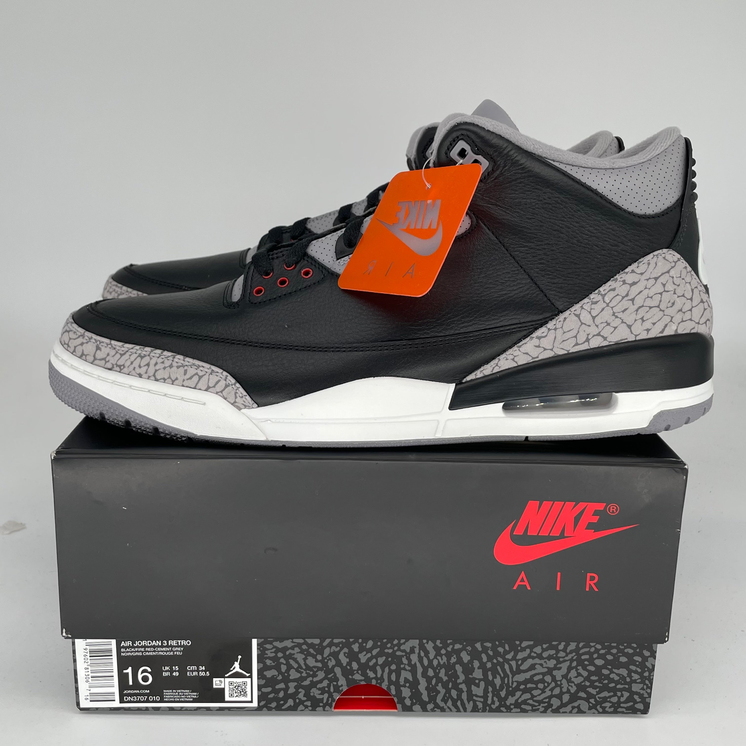 Original Air Jordan 3 Retro 'Black Cement' Men's Basketball Shoes - Size 16 (DN3707-010) - Iconic Sneakers for Streetwear & Basketball Performance