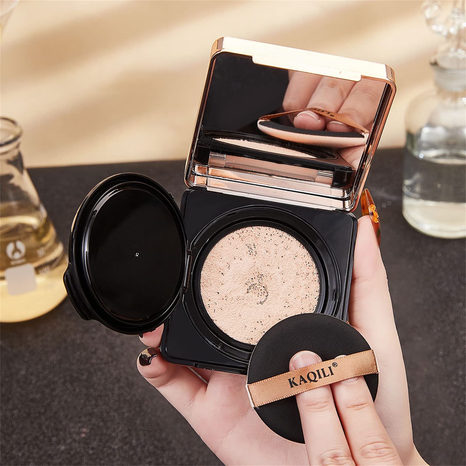Long-Lasting Waterproof Gold Concealer Air Cushion BB Cream - Full Coverage Foundation for Flawless Skin | Perfect for Daily Makeup, Special Occasions & On-The-Go Touch-Ups