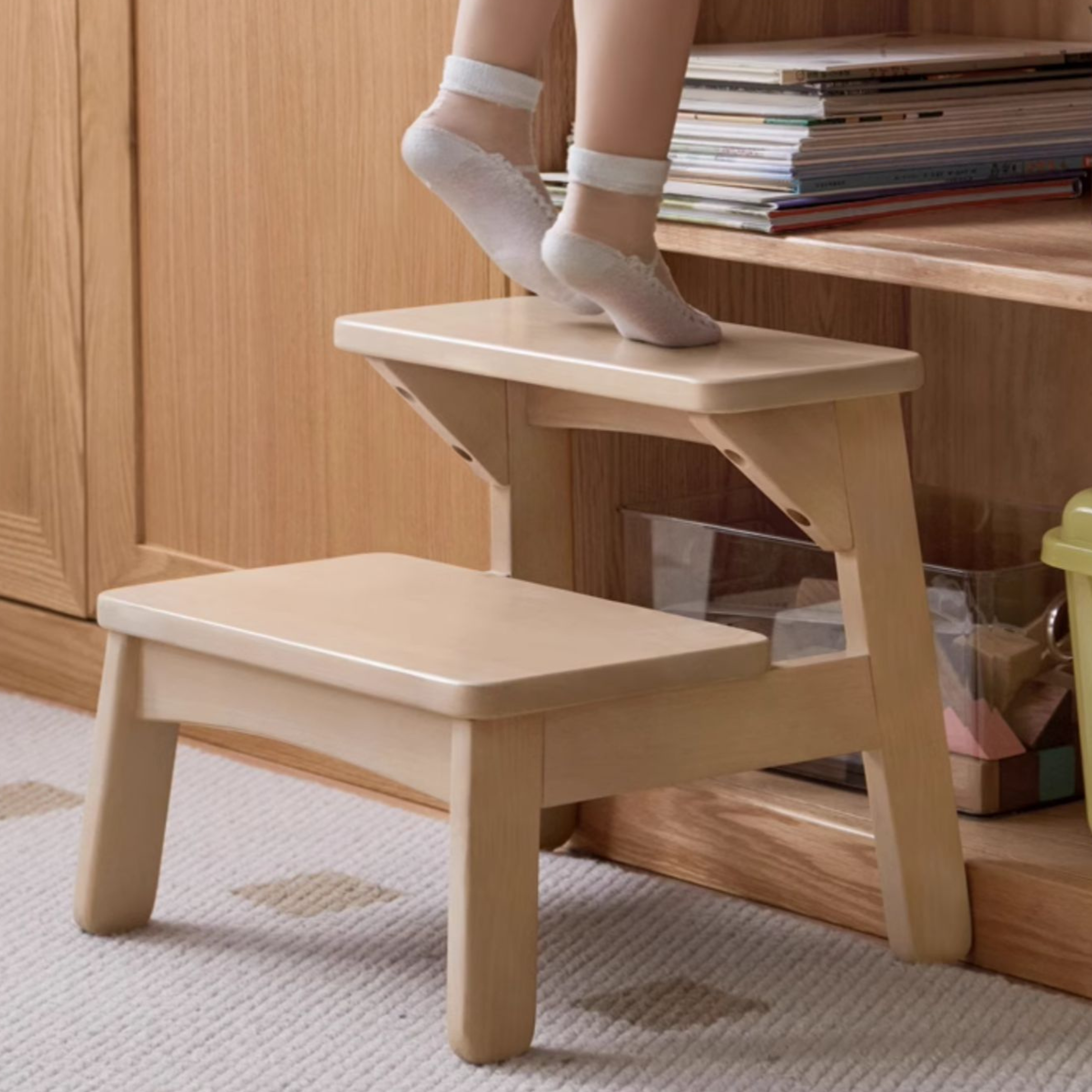 Birch Solid Wood Kids Multifunctional Low Foot Stool - Durable Step Stool for Bathroom, Kitchen, and Playroom - Perfect for Toddlers and Children