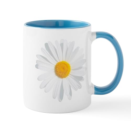 White/Blue Inside - Fresh White Daisy Mugs