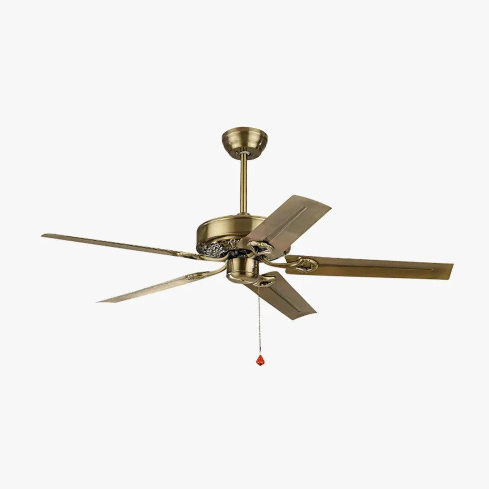 5-Blade Industrial Ceiling Fan with Brass Finish - Vintage Zipper Style Design for Home, Office, Warehouse & Restaurant Cooling