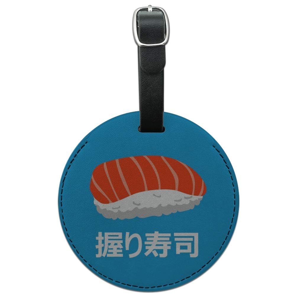 Premium Japanese Sushi Nigiri Round Leather Luggage Tag - Durable Carry-On ID Tag for Travel Bags, Suitcases & Backpacks - Perfect for Business Trips, Vacations & Airport Identification
