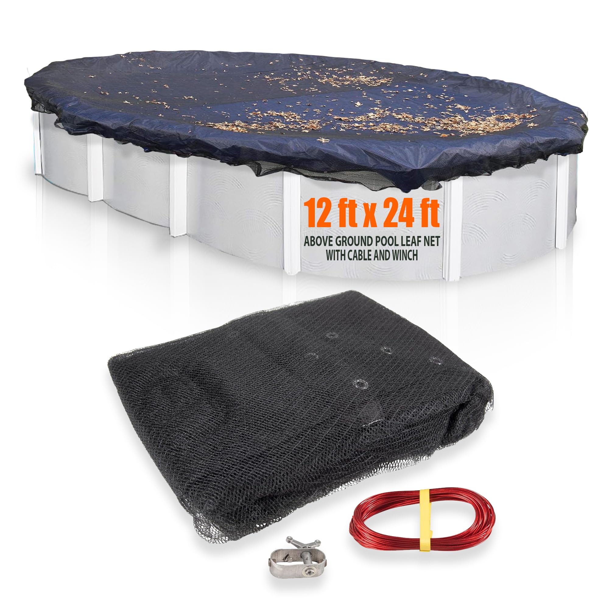Sunsolar Energy Technologies 12 ft x 24 ft Oval Above Ground Pool Leaf Net Cover with 3 ft Overlap - Durable Mesh Protection for Swimming Pools, Prevents Leaves & Debris - Perfect for Backyard, Garden & Seasonal Pool Maintenance