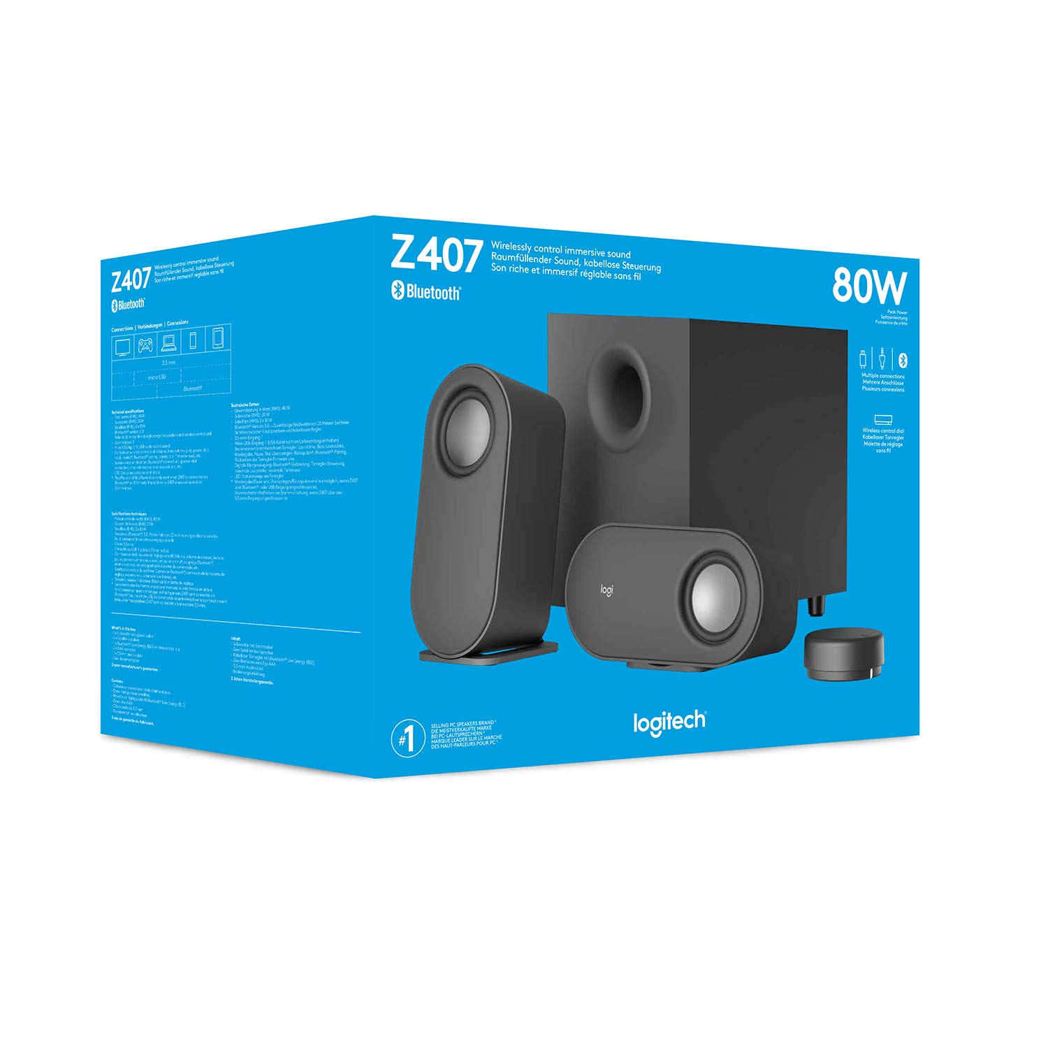 Logitech Z407 Bluetooth Computer Speakers with Subwoofer & Wireless Control - Immersive Premium Sound, Multiple Inputs & USB Speakers - Black - Perfect for Home Office, Gaming & Music Listening