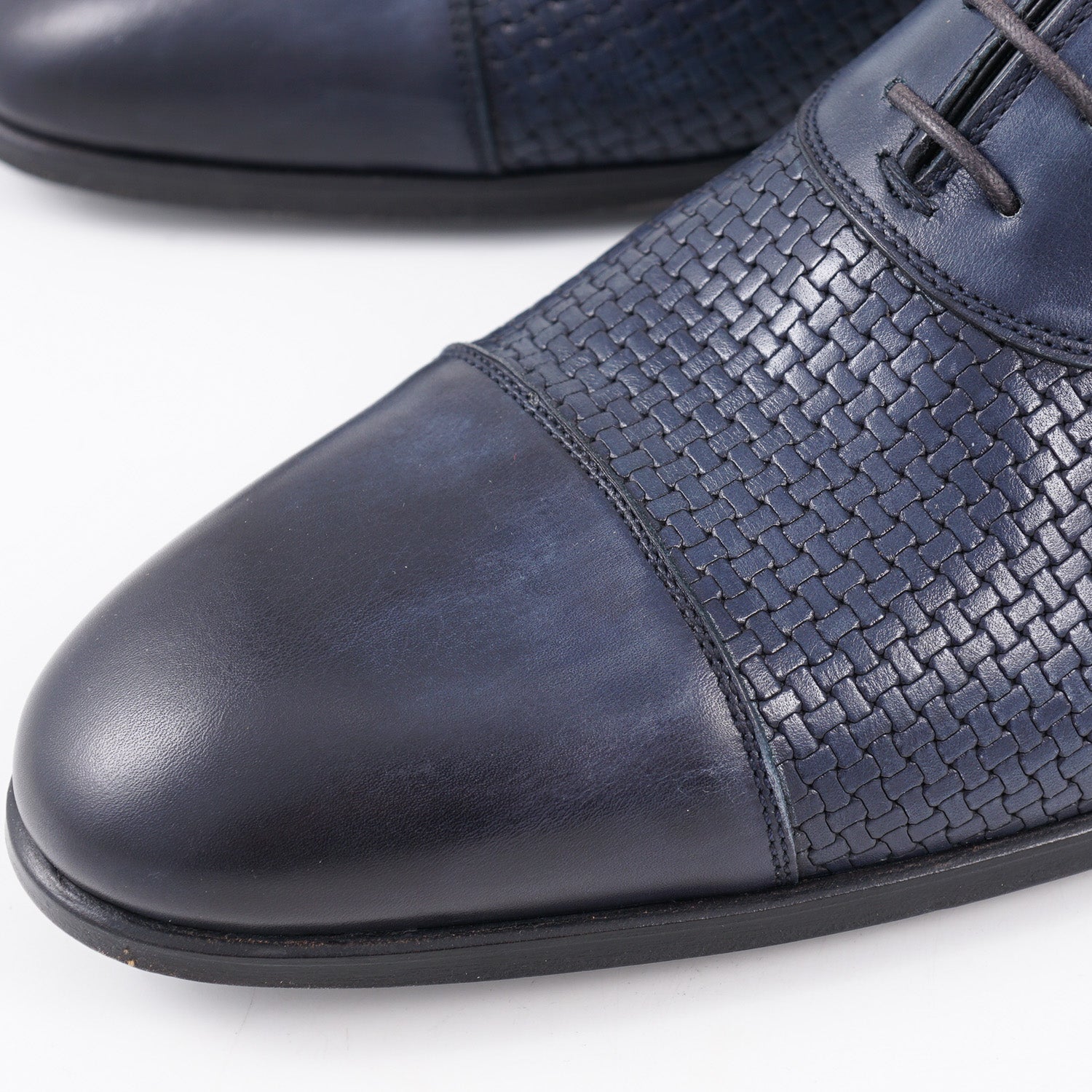 Premium Kiton Navy Blue Genuine Leather Oxford Dress Shoes for Men - Classic Business & Formal Wear for Office, Weddings & Special Events