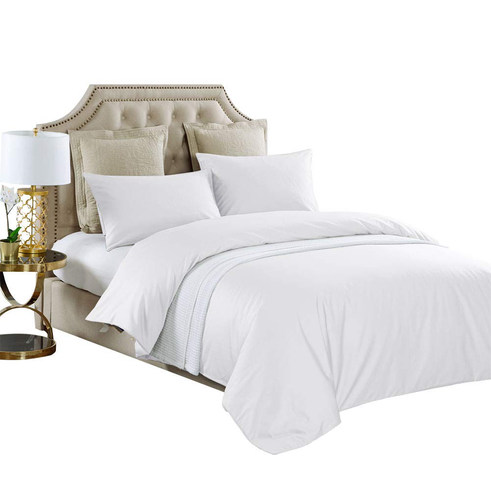 THXSILK 4-Piece Silk Comforter Set for Spring & Autumn - 100% Pure Mulberry Silk Filled Duvet with 400TC Cotton Sateen Cover & 2 Pillowcases - Queen Size White Bedding Set for Luxury Sleep & Temperature Regulation