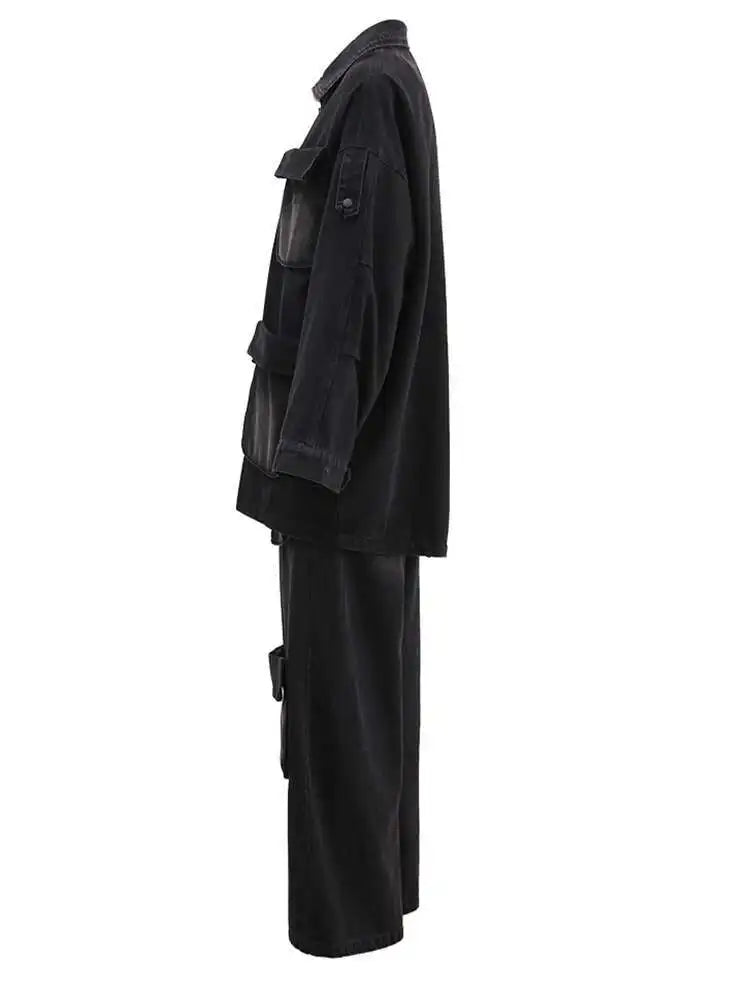 Big Size Denim Jacket & Wide Leg Pants Two-Piece Suit for Women - 2025 Spring Autumn Fashion Trend with Lapel Design (CPG1716) | Perfect for Casual Outings, Office Wear & Street Style