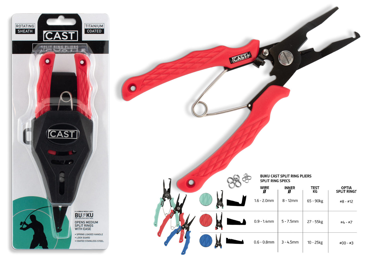 Buku Cast HD Split Ring Pliers with Rotating Rubber Sheath - Fishing Tackle Tool for Jewelry Making and Keychain Repair