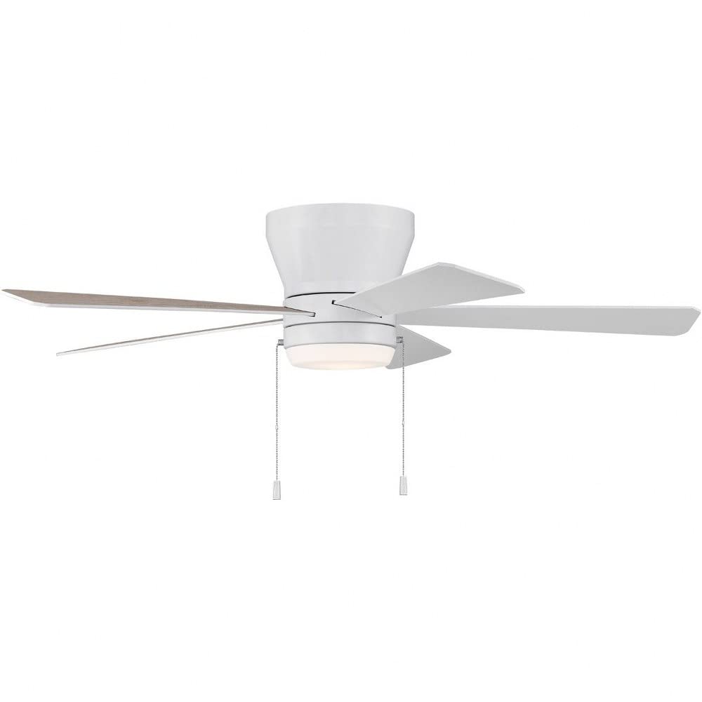 Craftmade MER52W5 52-Inch Flush Mount Ceiling Fan with LED Light Kit & Pull Chain, 5 Reversible Blades (White/Washed Oak) - Perfect for Bedroom, Living Room & Indoor Spaces