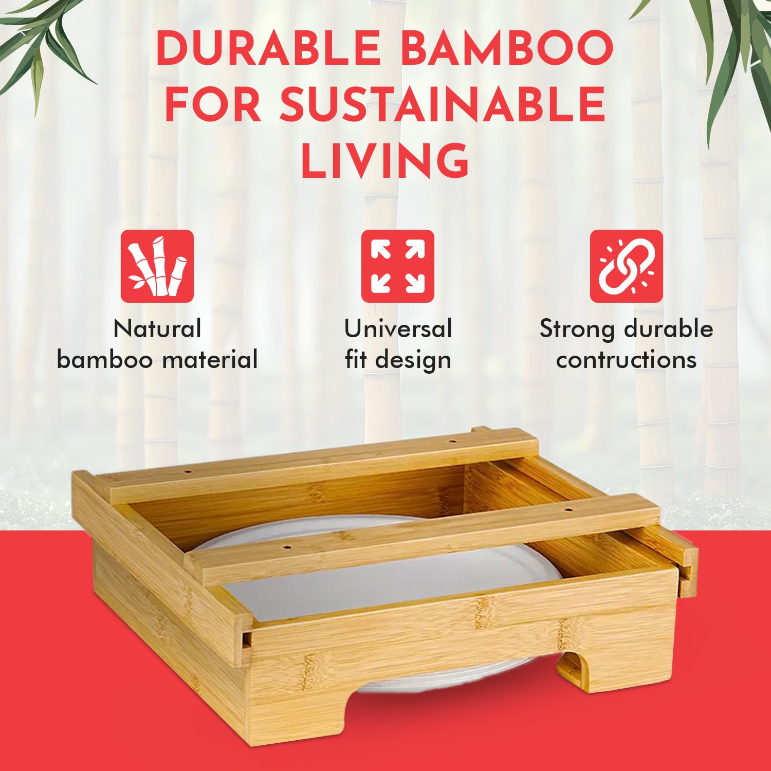 Bamboo Paper Plate Dispenser Under Cabinet – 10-Inch Space Saving Plate Organizer for Kitchen, RV & Camping – Universal Fit for 10