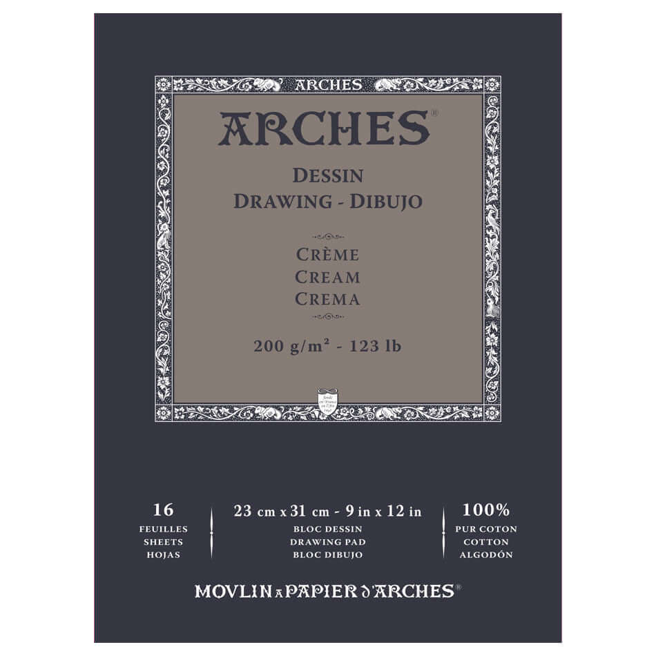 Premium Arches Drawing Pad - 9x12 Inches, Cream Paper for Sketching, Watercolor & Mixed Media - Perfect for Artists, Students & Professionals - Ideal for Studio, Classroom & Outdoor Use