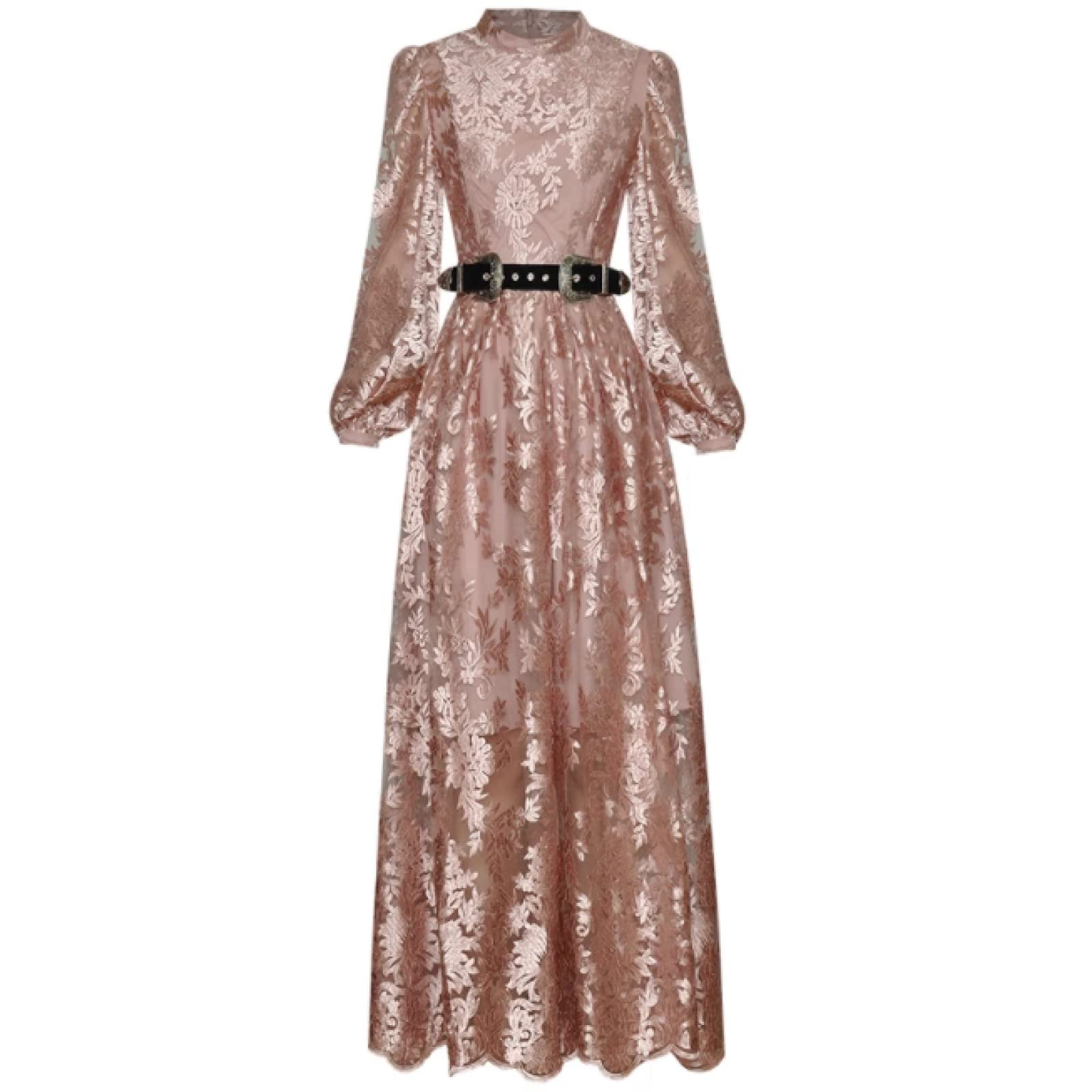 Elegant Vintage Embroidered Mesh Long Dress for Women - Spring & Autumn Party Fashion - Perfect for Weddings, Evening Events, and Special Occasions
