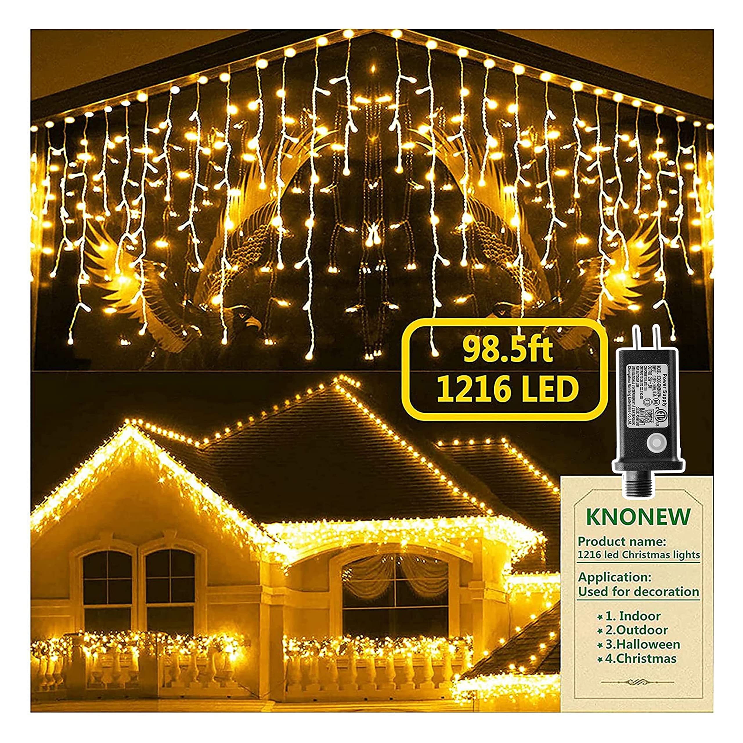 KNONEW 99ft 1216 LED Christmas Lights Outdoor Decorations - 228 Drops Waterproof Fairy String Lights with 8 Lighting Modes, Clear Wire for Indoor/Outdoor Use - Perfect for Wedding, Party, Christmas Tree, Garden, Patio and Holiday Decorations