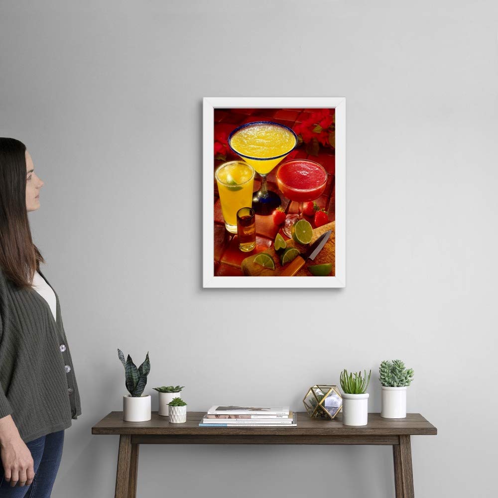 White Framed Margarita and Shot Cocktail Art Print - Bar & Home Decor Wall Art for Living Room, Kitchen, or Pub