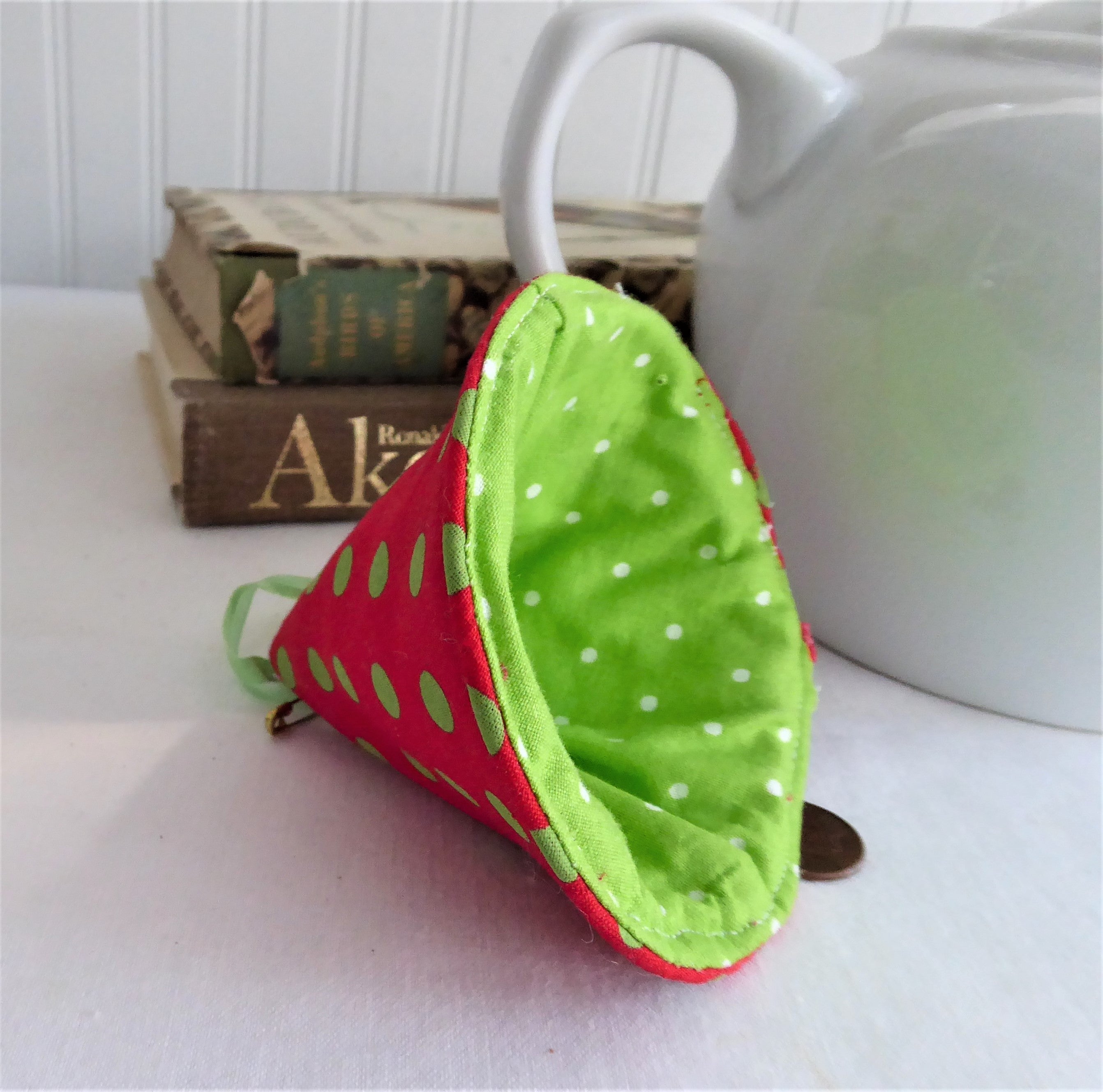Red and Green Polka Dot Teapot Knob Holder - Padded with White and Green Polka Dots Inside - Perfect for Hot Teapots, Kettles, and Kitchen Safety Accessories
