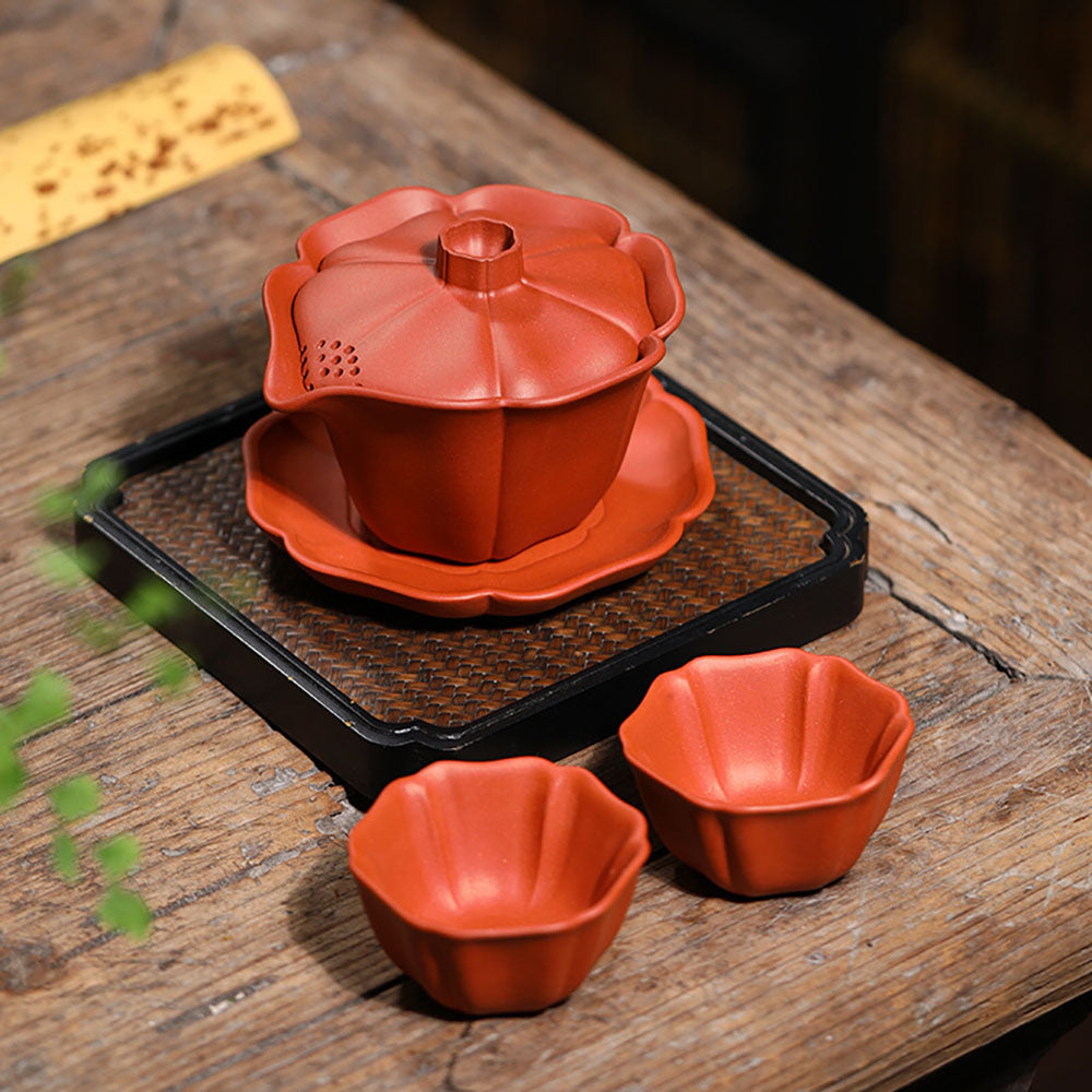 Premium Yixing Red Clay Lotus Gaiwan Teapot - Authentic Chinese Gongfu Tea Set for Brewing Oolong & Pu-erh Tea | Perfect for Tea Ceremonies & Home Tea Time