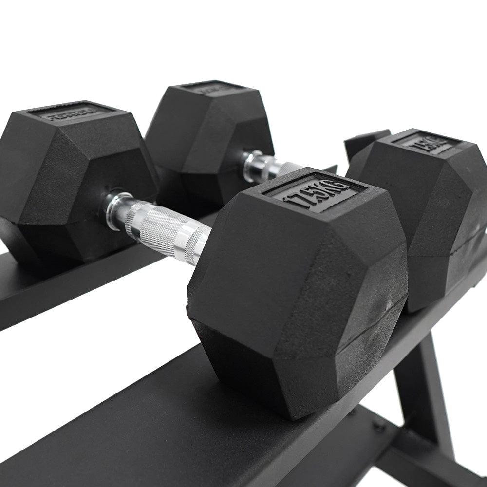 20kg Rubber Hex Dumbbell Set with 3-Tier Storage Rack - Home Gym Equipment for Strength Training & Workout