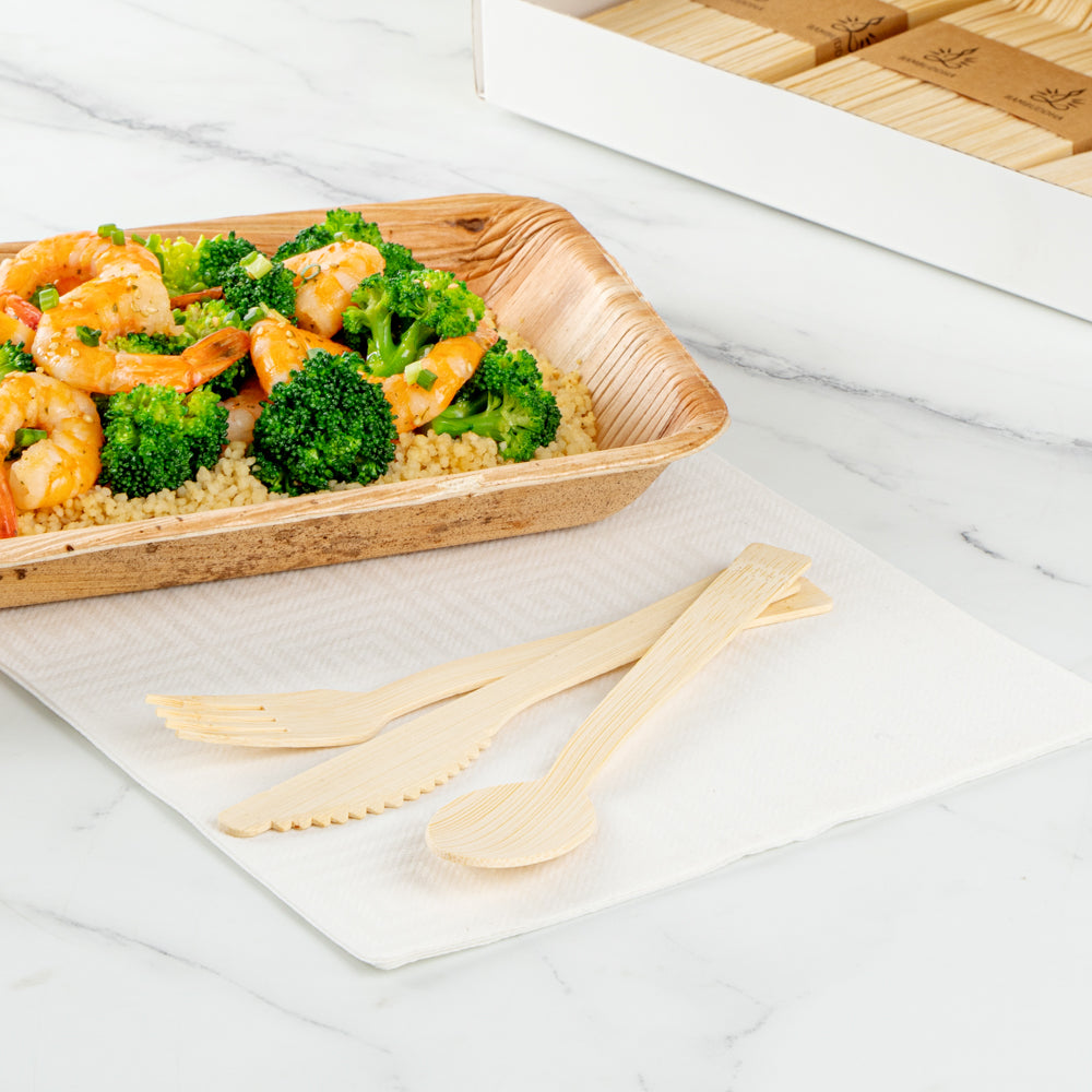 Eco-Friendly Bamboo Disposable Cutlery Set - 100-Piece Biodegradable Utensils (Forks, Knives, Spoons) | Perfect for Picnics, Parties & Sustainable Dining