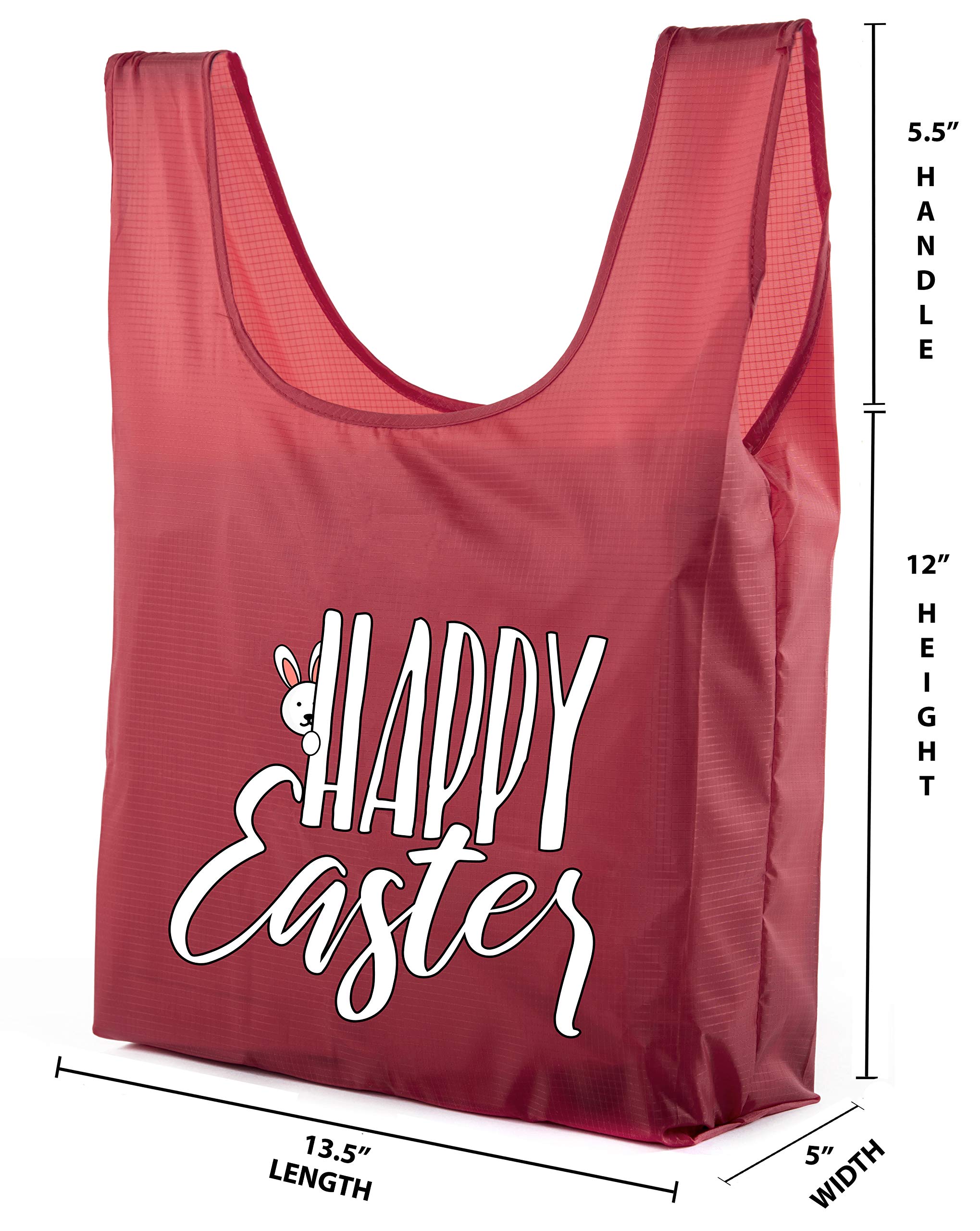 Easter Basket Bags 10-Pack - Reusable Grocery Tote Bags for Easter Egg Hunt - Peeking Bunny Design (Red) - Perfect for Easter Gifts, Party Favors & Spring Celebrations