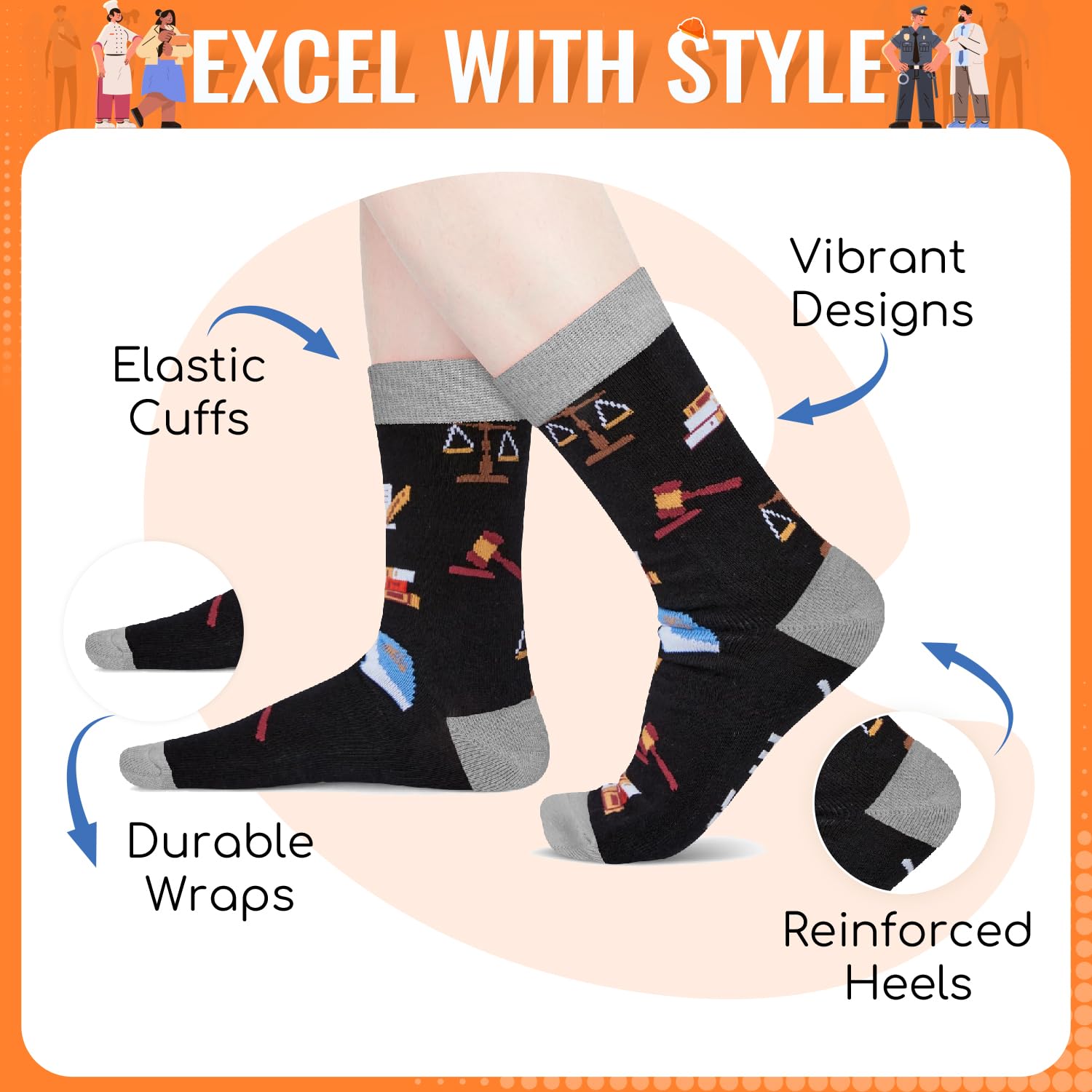Zmart Lawyer Gifts for Men & Women - Law School Graduation Present, Attorney Appreciation Gift, Social Justice Themed Socks - Perfect for Courtroom, Office & Law School Events