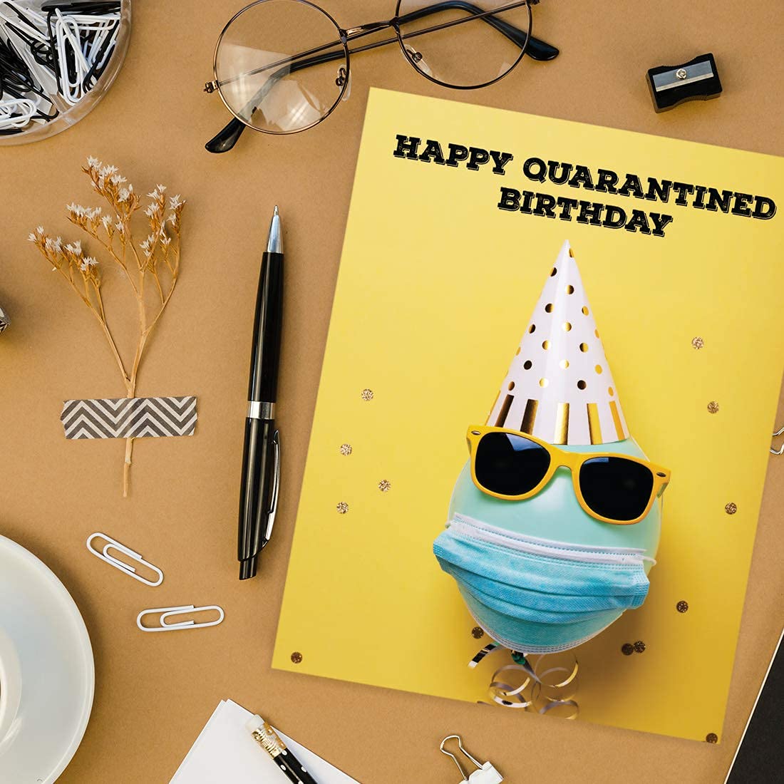 Happy Birthday Jumbo Card - 8.5 x 11 Inch Funny Social Distance Greeting Card with Party Hat Design for Him or Her - 1-Pack - Perfect for Virtual Celebrations, Mail Surprises & Socially Distanced Parties