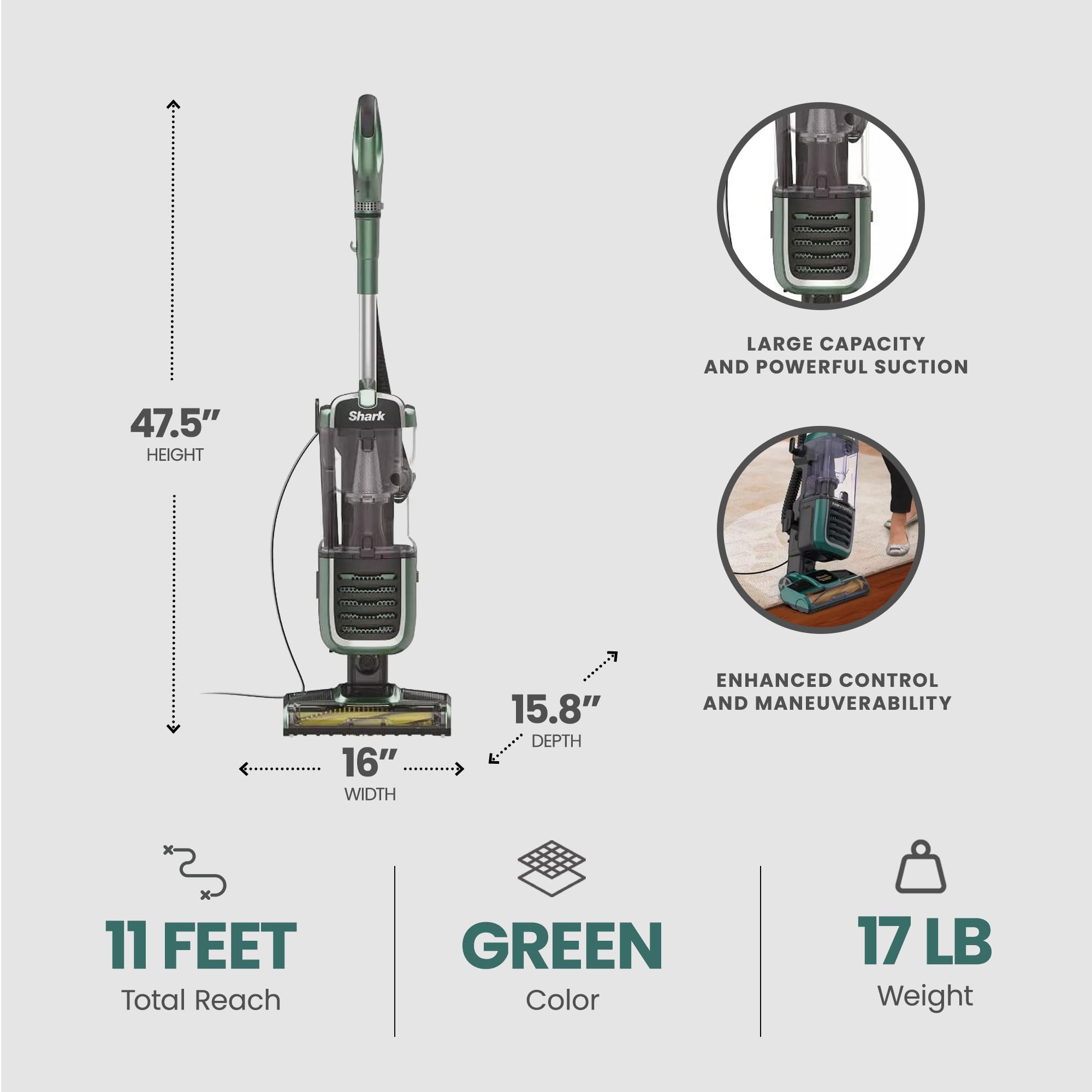 SHARK ZU51 Navigator Swivel Pro Pet Upright Vacuum Cleaner with Self-Cleaning Brushroll - Green (Renewed) | Powerful Pet Hair & Allergen Removal for Carpets & Hard Floors | Ideal for Homes with Pets & Allergy Sufferers