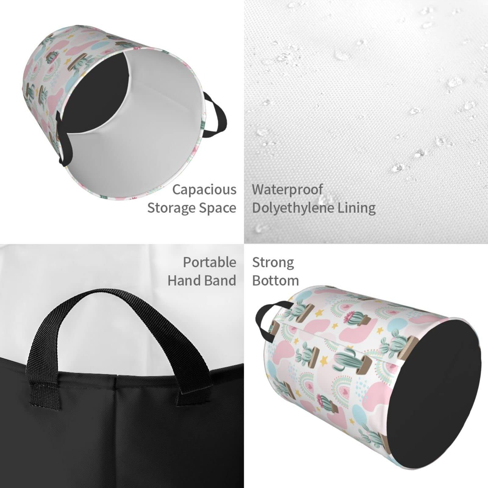 Foldable Waterproof Laundry Basket with Handle - Cactus Cow Print Fabric Hamper for Clothes, Toys & Bathroom Storage | Large Collapsible Organizer Bin for Dirty Laundry & Home Organization