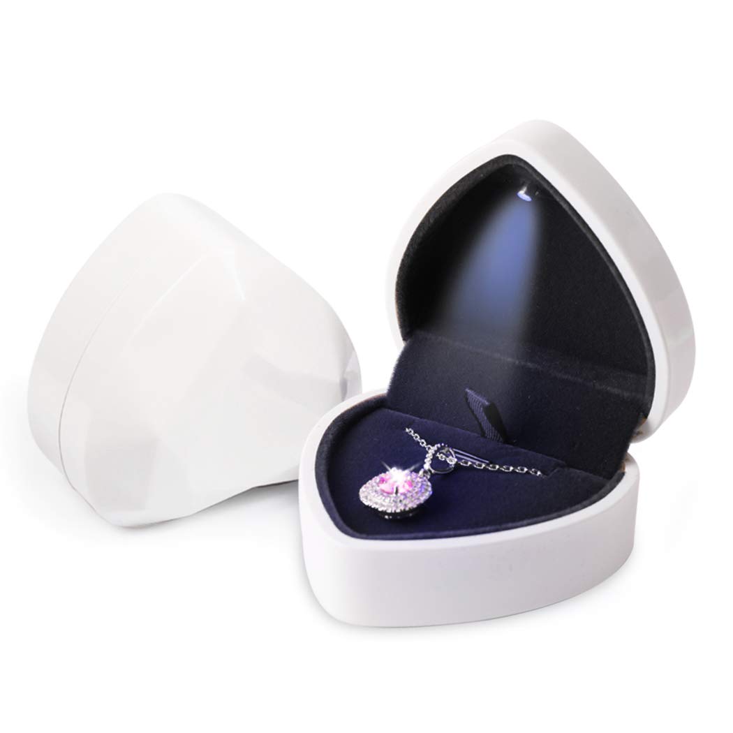 Heart-Shaped LED Jewelry Gift Box - Premium Pendant Necklace & Bracelet Display Case for Anniversaries, Weddings, Engagements (White) - Perfect for Romantic Gifts & Special Occasions
