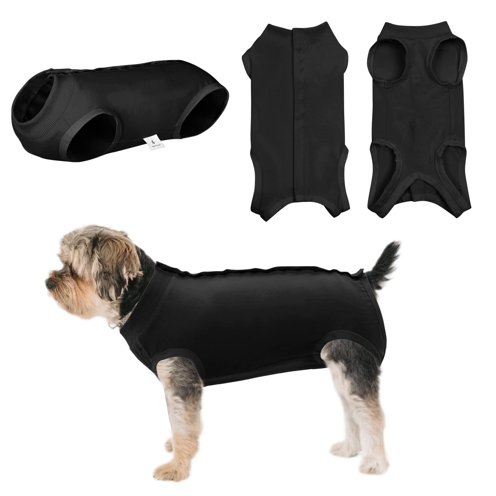 SAWMONG Dog Recovery Suit for Post-Surgery Care - Soft Surgical Onesie for Male & Female Dogs - Alternative to E-Collar Cone - Black, Medium - Perfect for Spay/Neuter Recovery & Wound Protection