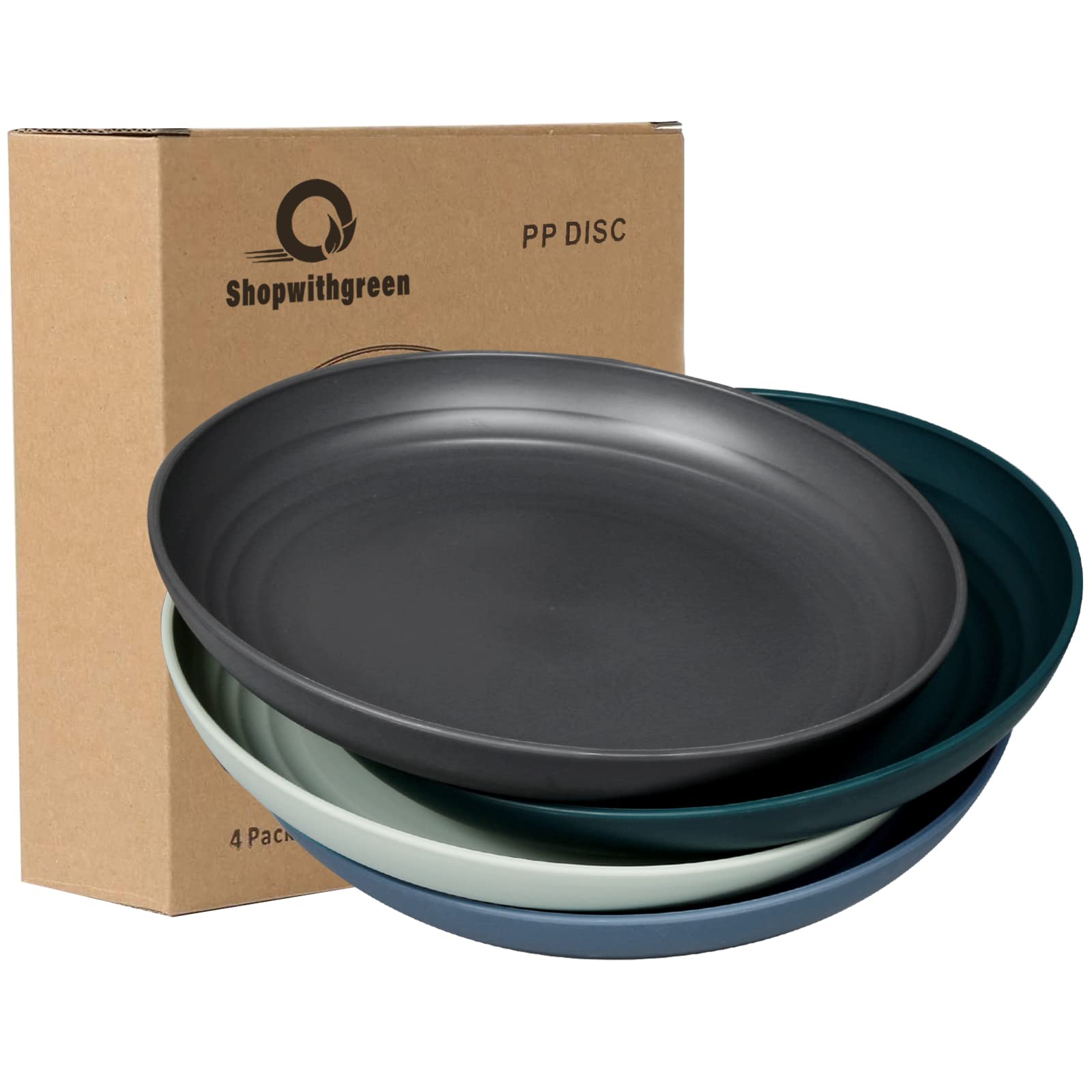 Shopwithgreen Lightweight Plastic Plates - 4 Pack 10 Inch Unbreakable Dinner Plates, Dishwasher & Microwave Safe, BPA Free, for Kids, Children, Toddlers & Adults | Perfect for Family Meals, Picnics, Parties, and Outdoor Dining