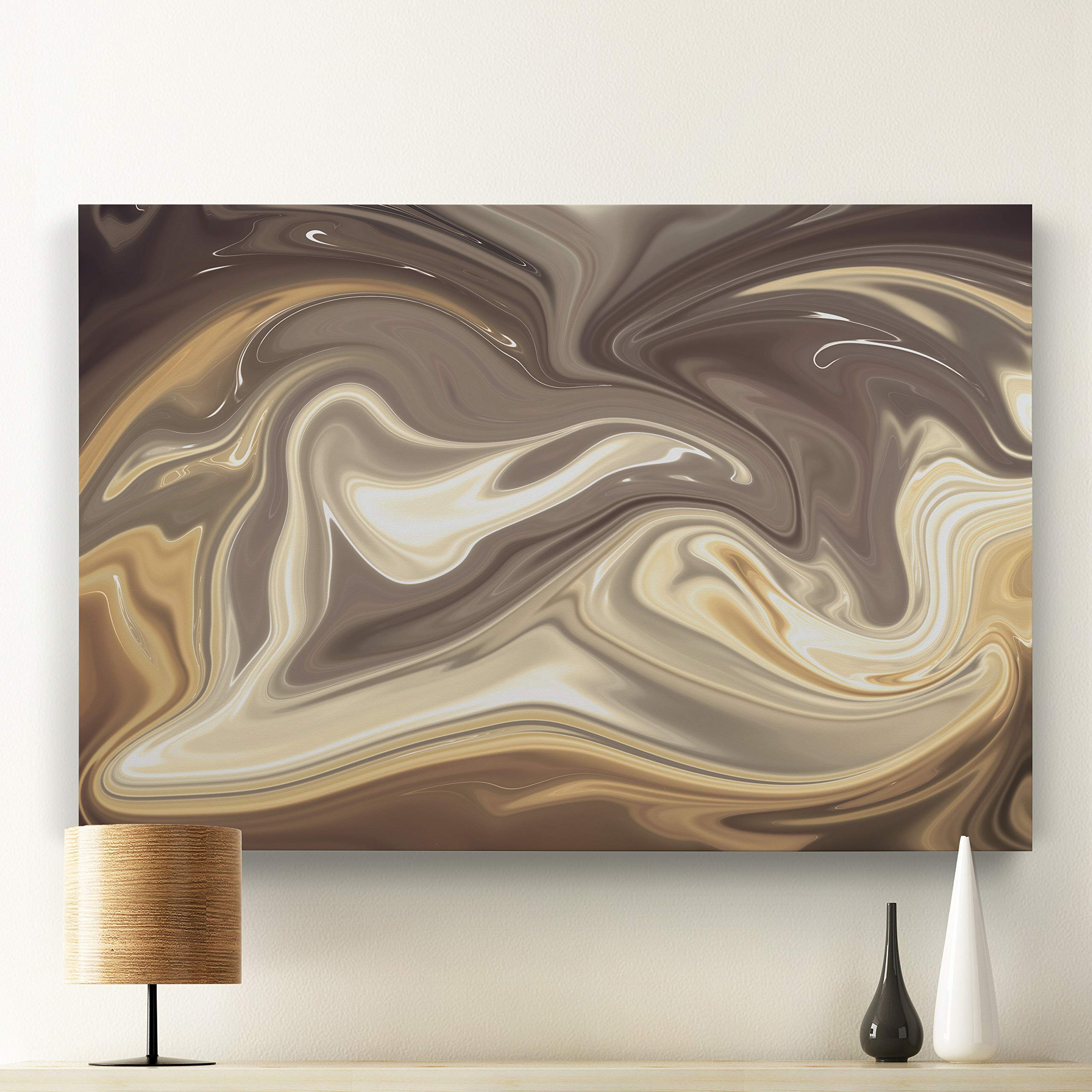 Hot Chocolate Marble Pattern Gallery Wrapped Canvas Wall Art - Modern Home Decor for Living Room, Bedroom & Office