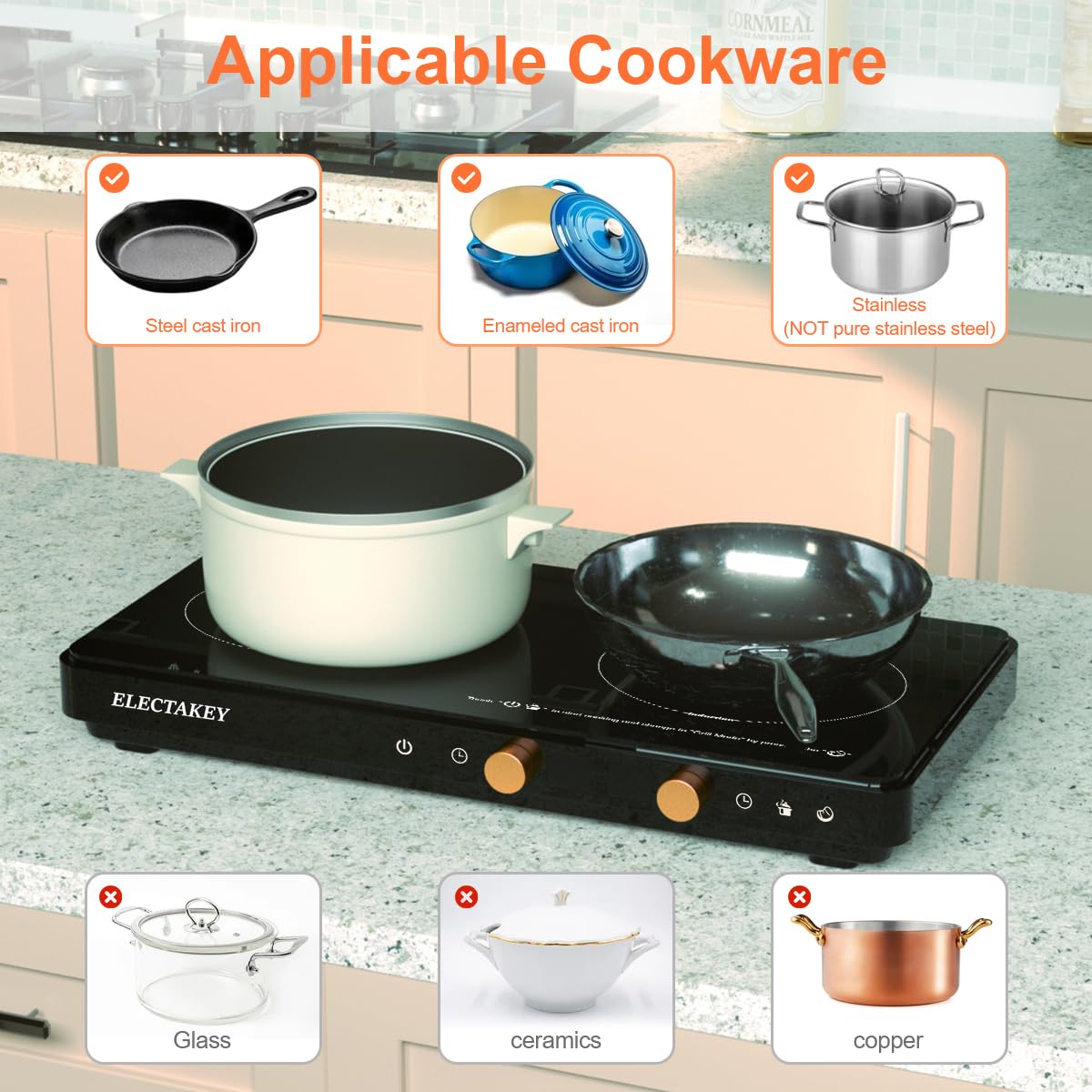 2 Burner Induction Cooktop with Removable Cast Iron Griddle - Portable Double Electric Stove with Digital Timer & Temperature Control - Perfect for Home Kitchen, Camping & Outdoor Cooking (Black)