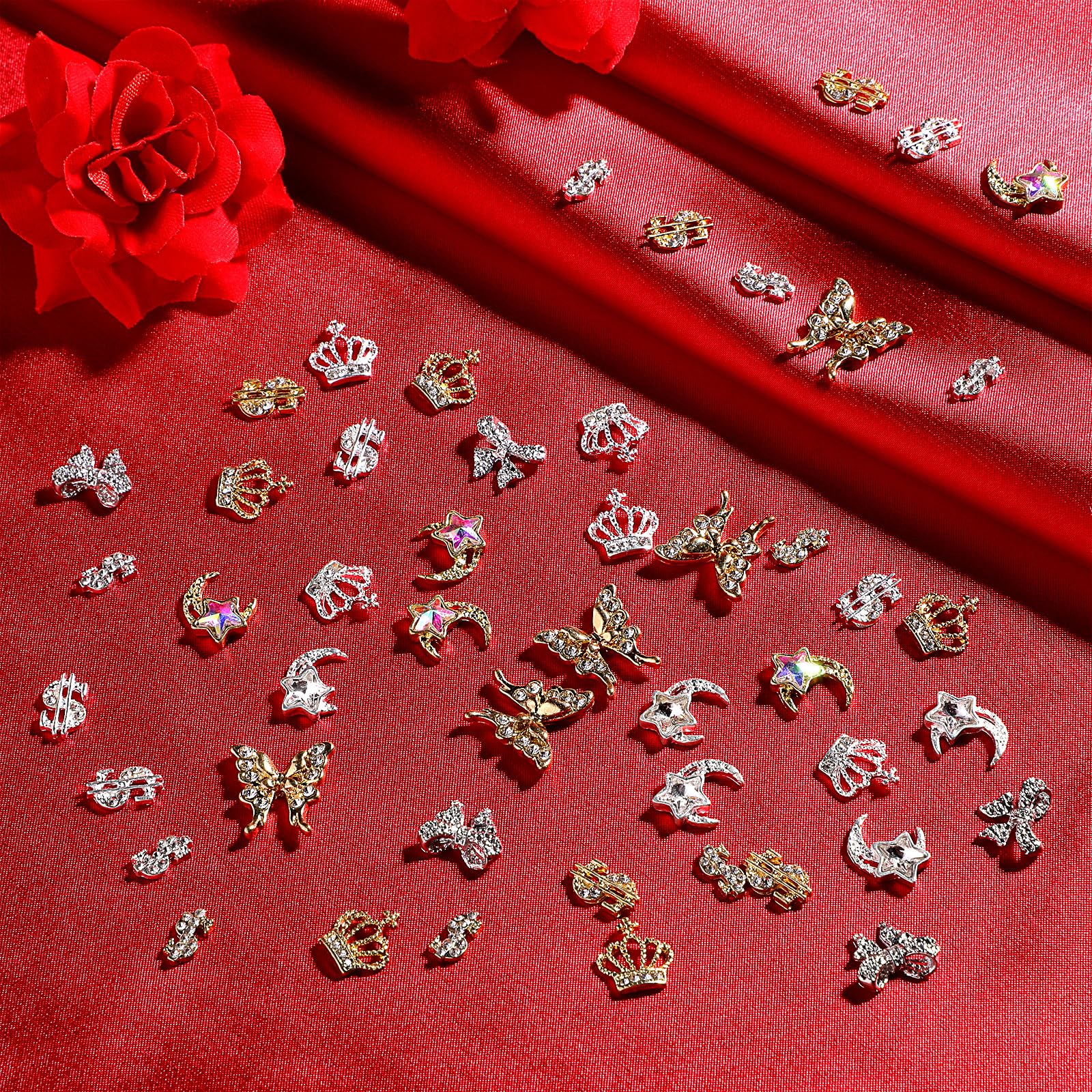 50 Pcs Nail Art Charms - Butterfly, Bowknot & Heart Nail Decorations for DIY Manicure | Luxury Nail Jewels & Nail Art Supplies for Women | Perfect for Home Salon, Party Nails & Gift Giving
