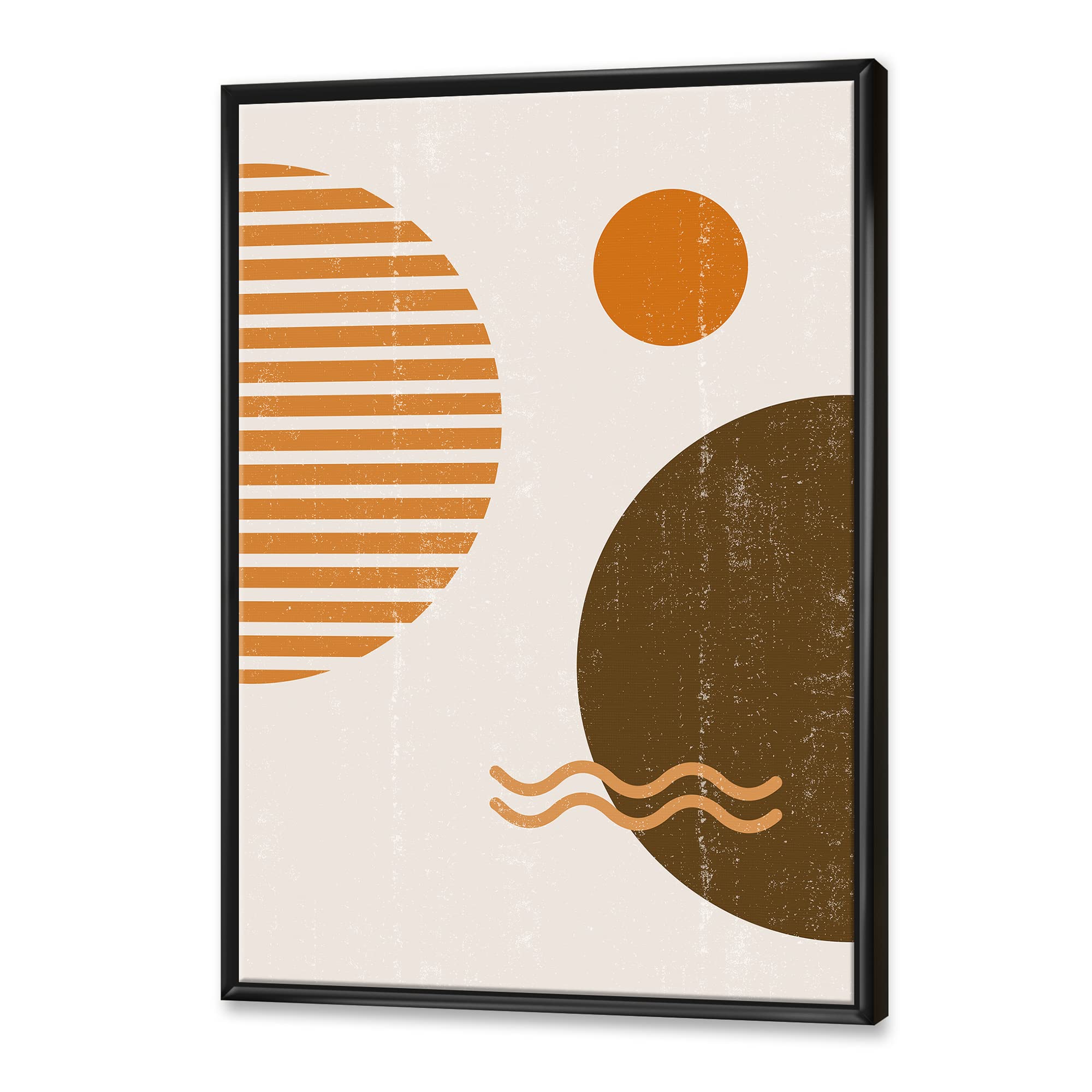 Abstract Minimal Sun and Moon Wall Art - Earth Tone Framed Canvas Print for Living Room & Bedroom Decor | Modern Home & Office Wall Decor