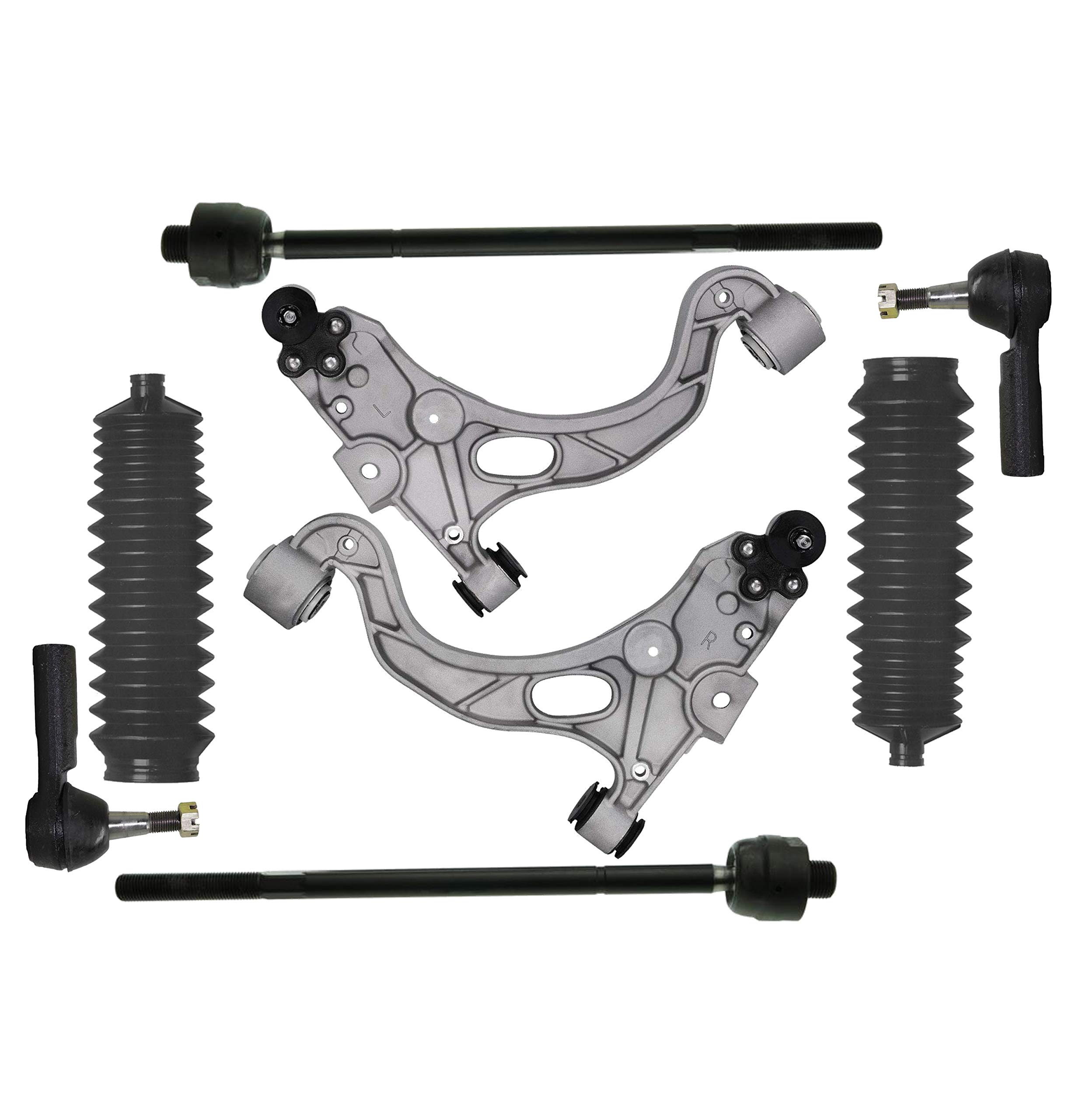 8-Piece Front Suspension Kit - Outer/Inner Tie Rod Ends, Lower Control Arm with Ball Joint, Rack & Pinion Bellows Boots - Compatible with Buick LeSabre, Park Avenue, Riviera - Perfect for Smooth Ride & Handling Replacement