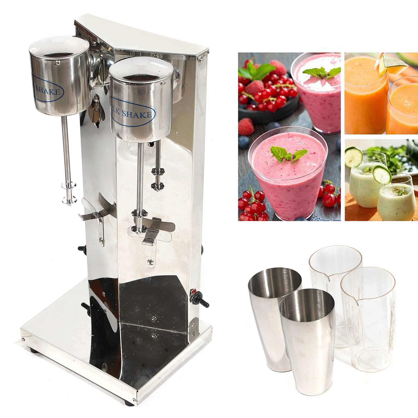180W Commercial Double Head Milkshake Mixer Blender Machine - Stainless Steel Electric Drink Shaker with 4 Cups for Smoothies, Frappes & Protein Shakes | Perfect for Restaurants, Cafes & Smoothie Bars