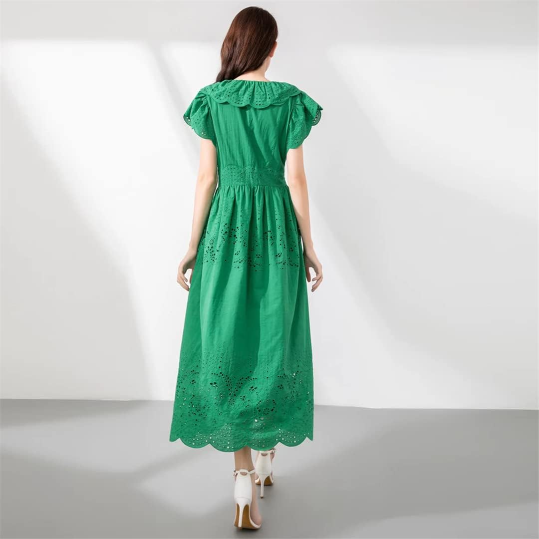 2022 Spring Summer Women's Deep V-Neck Hollow Out Sexy Long Dress - Elegant Green Designer Fashion Dress for Party, Wedding & Evening Events